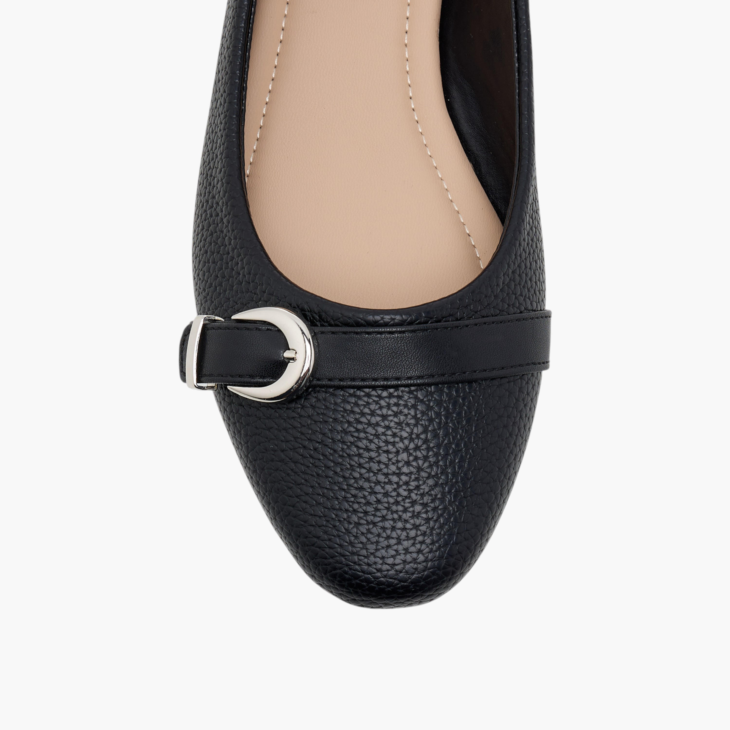 Flora Bella Textured Ballerina Shoes with Buckle Detail-women-shoes-ballerinas-image-5