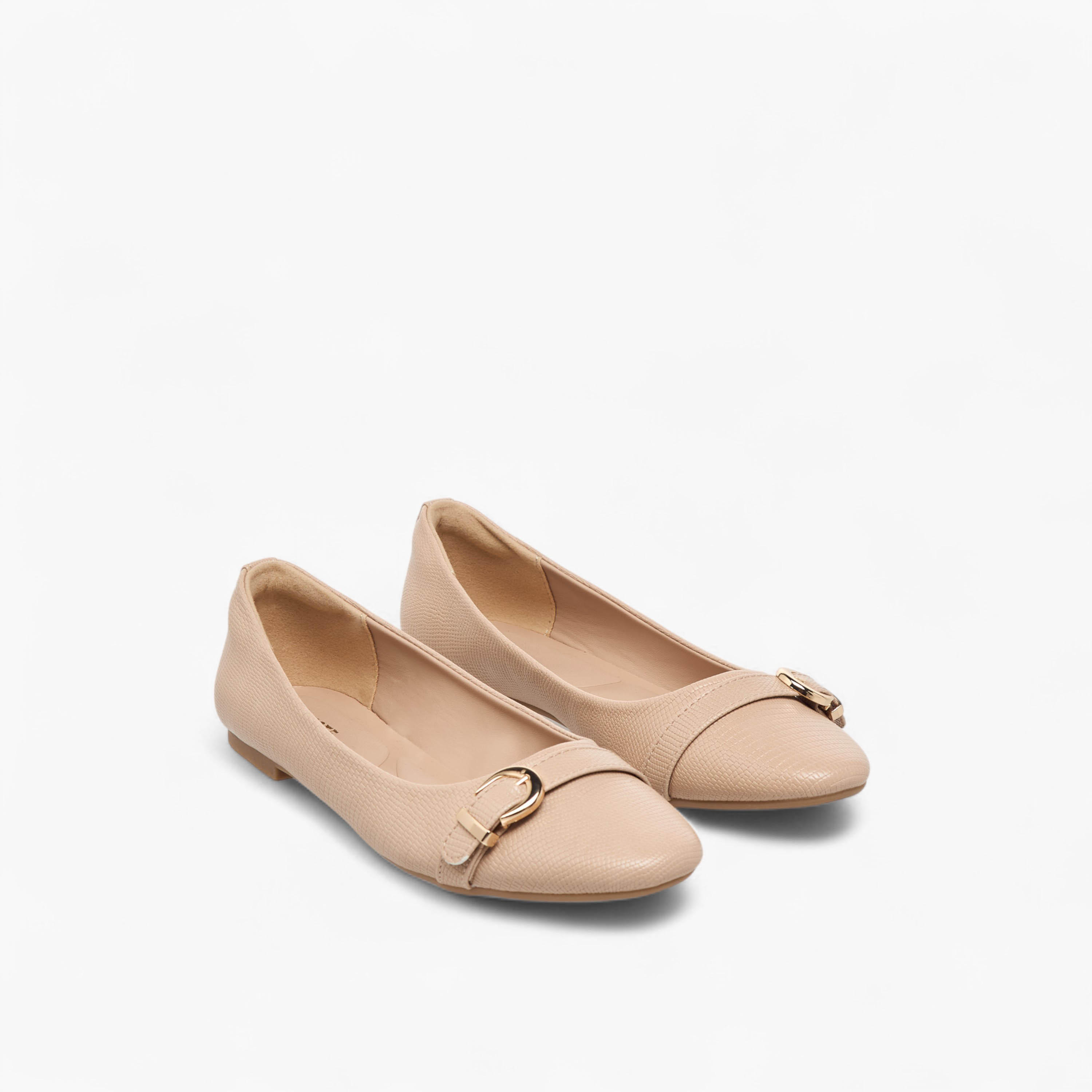 Celeste Women's Textured Slip-On Ballerina Shoes with Buckle Accent-women-shoes-ballerinas-image-1
