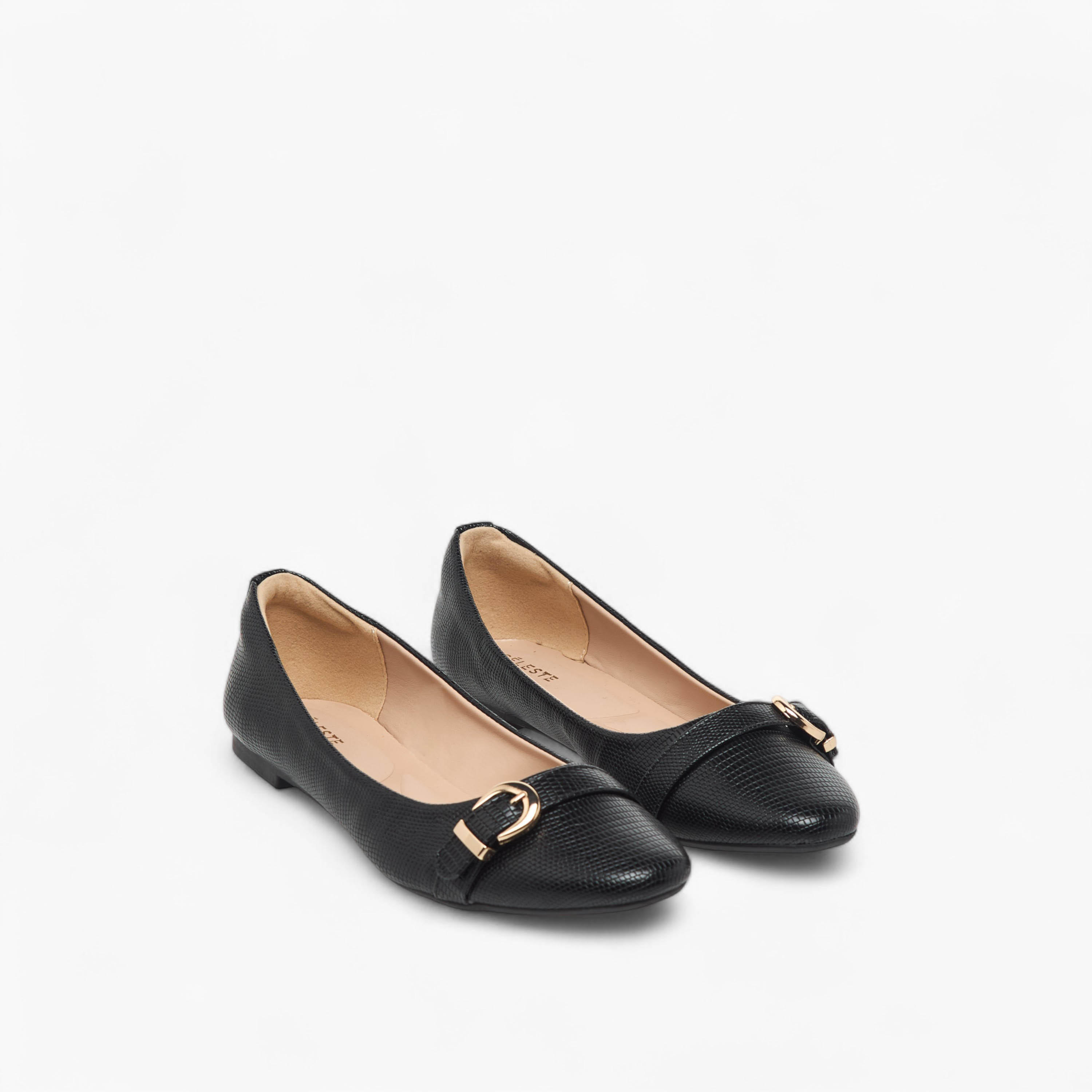 Celeste Women's Textured Slip-On Ballerina Shoes with Buckle Accent-women-shoes-ballerinas-image-1