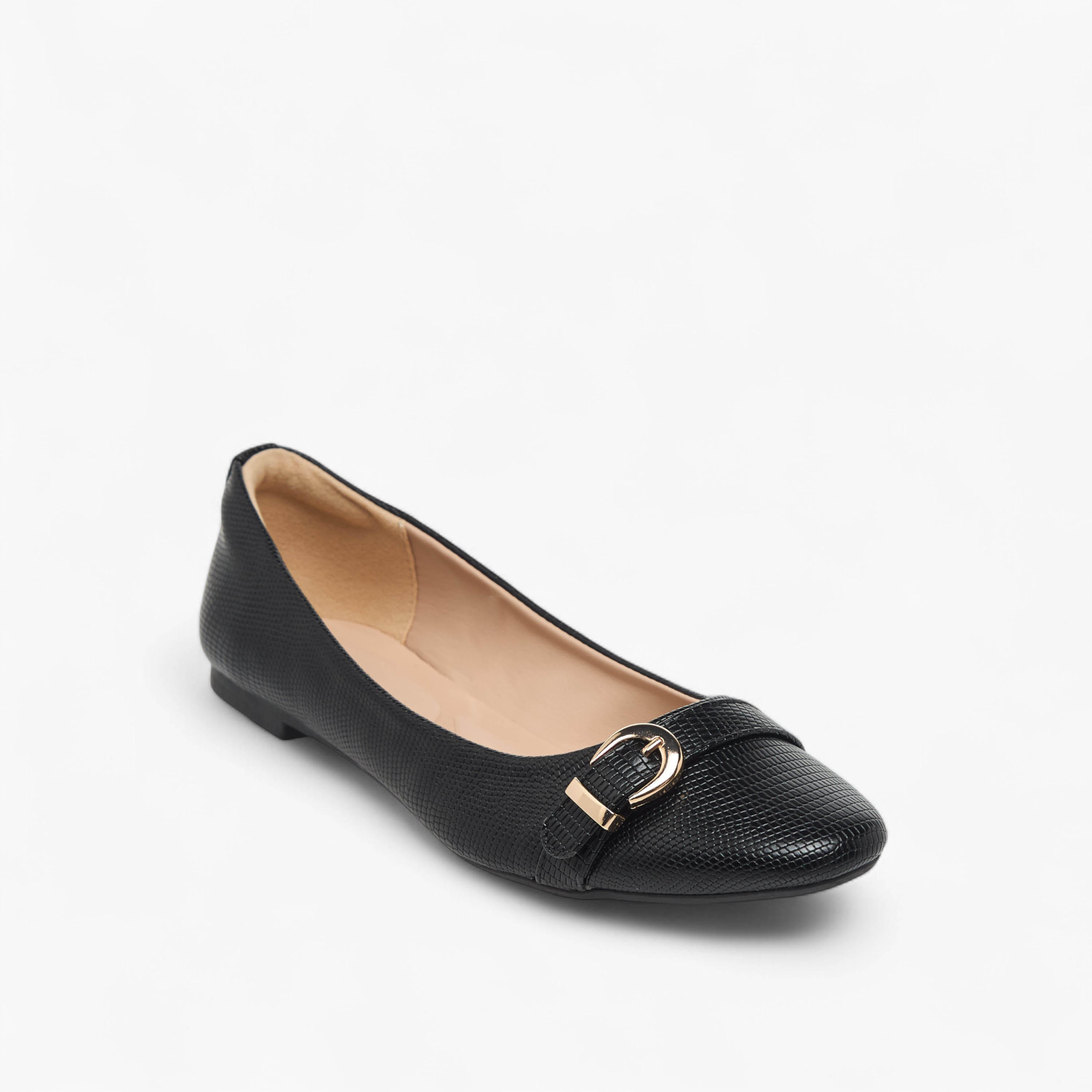 Celeste Women's Textured Slip-On Ballerina Shoes with Buckle Accent-women-shoes-ballerinas-image-2
