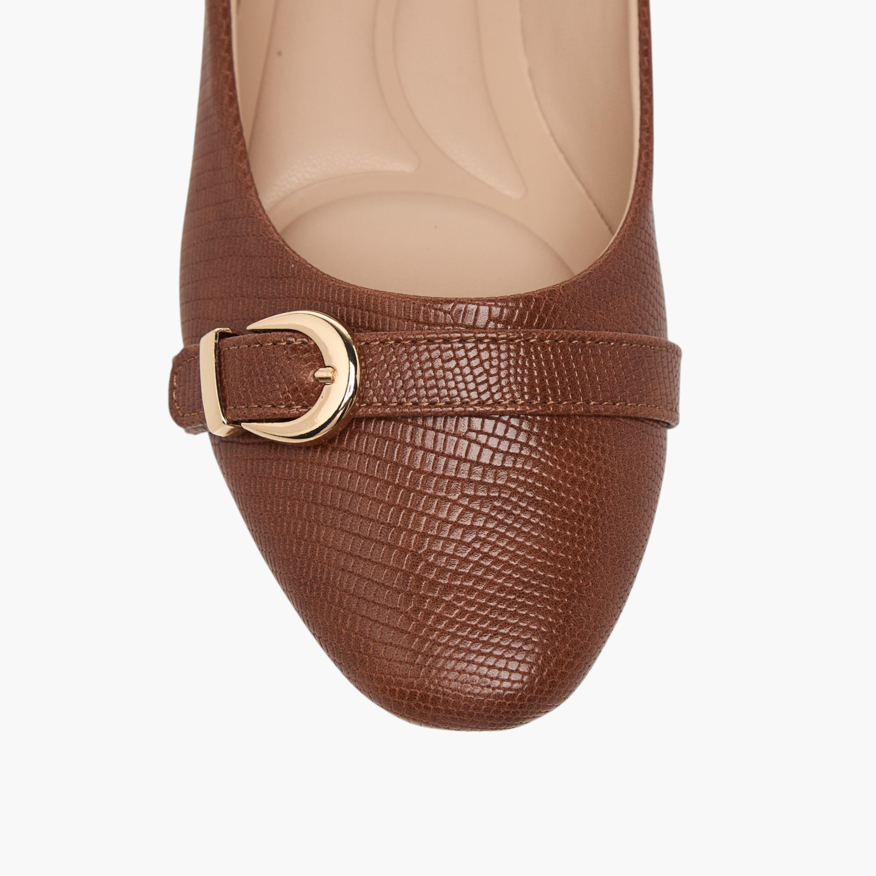 Celeste Women's Textured Slip-On Ballerina Shoes with Buckle Accent-women-shoes-ballerinas-image-4