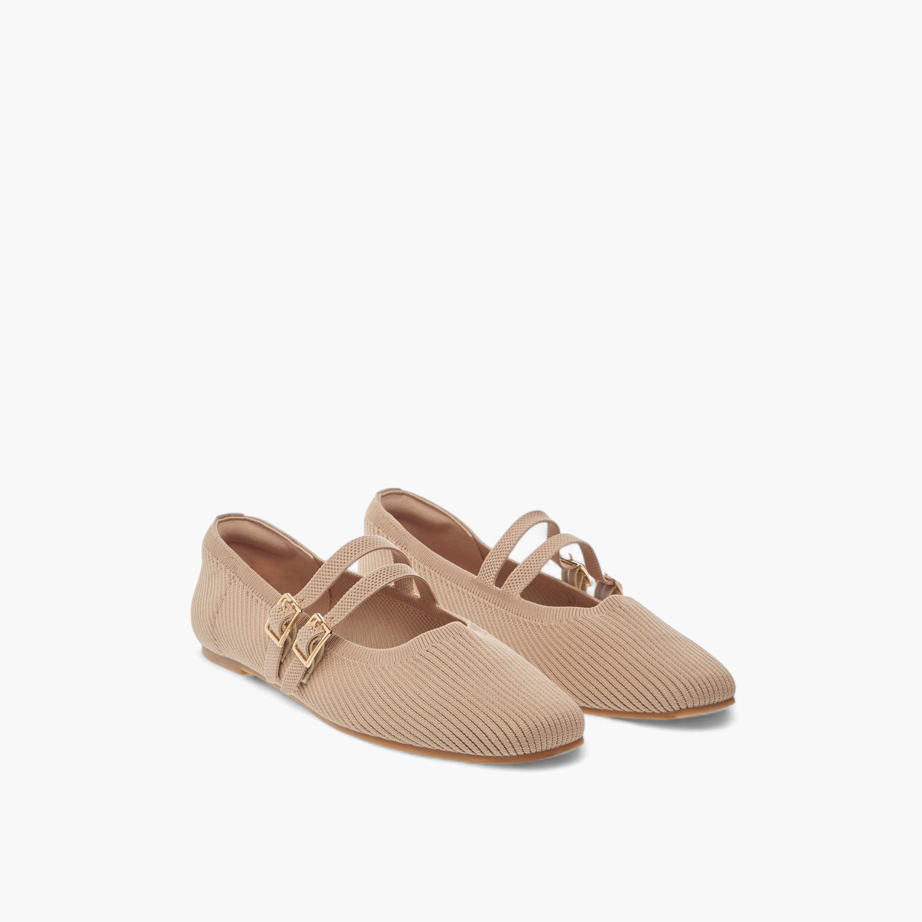Celeste Women's Textured Ballerina Shoes with Buckle Closure-women-shoes-flats-ballerinas-image-1