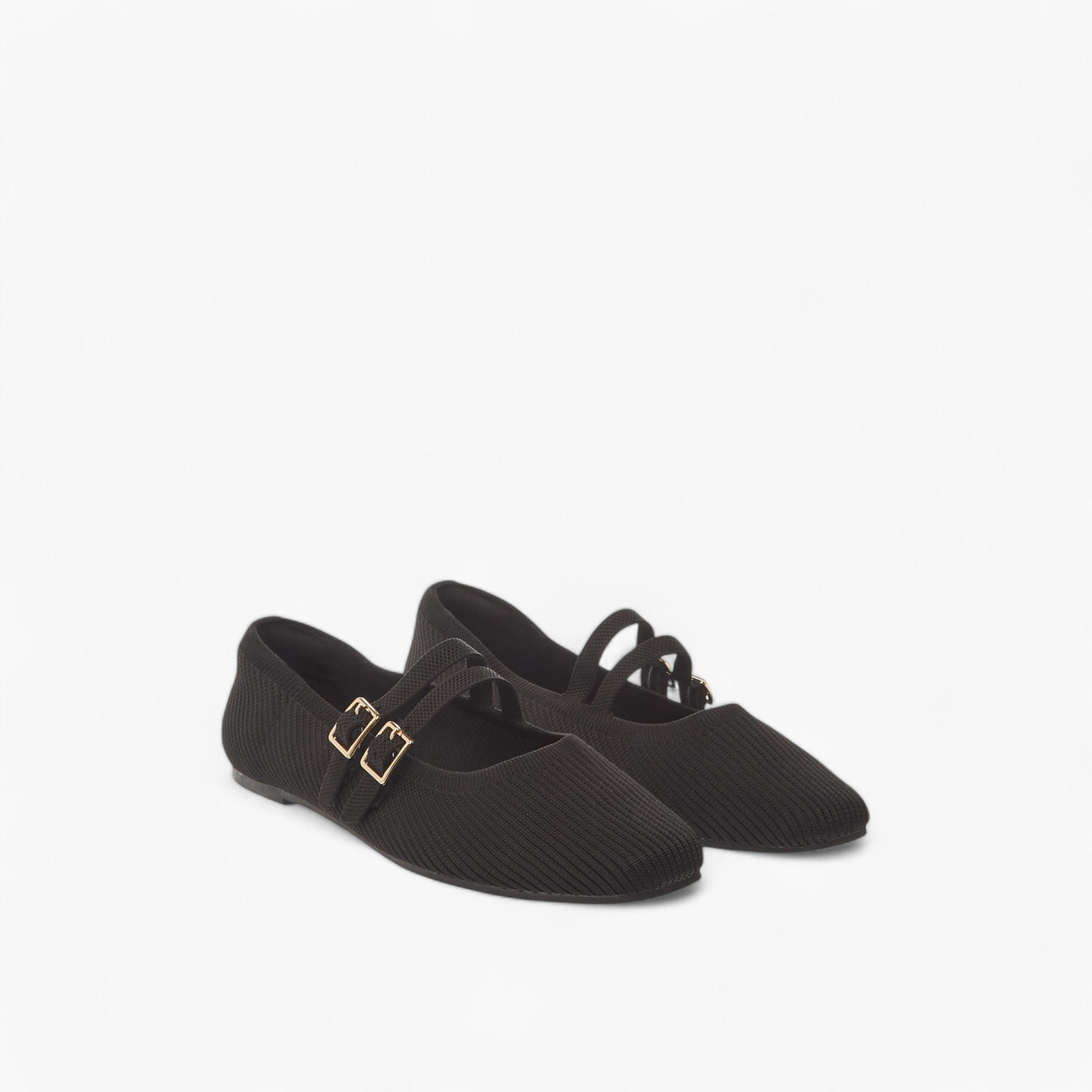 Celeste Women's Textured Ballerina Shoes with Buckle Closure-women-shoes-flats-ballerinas-image-1