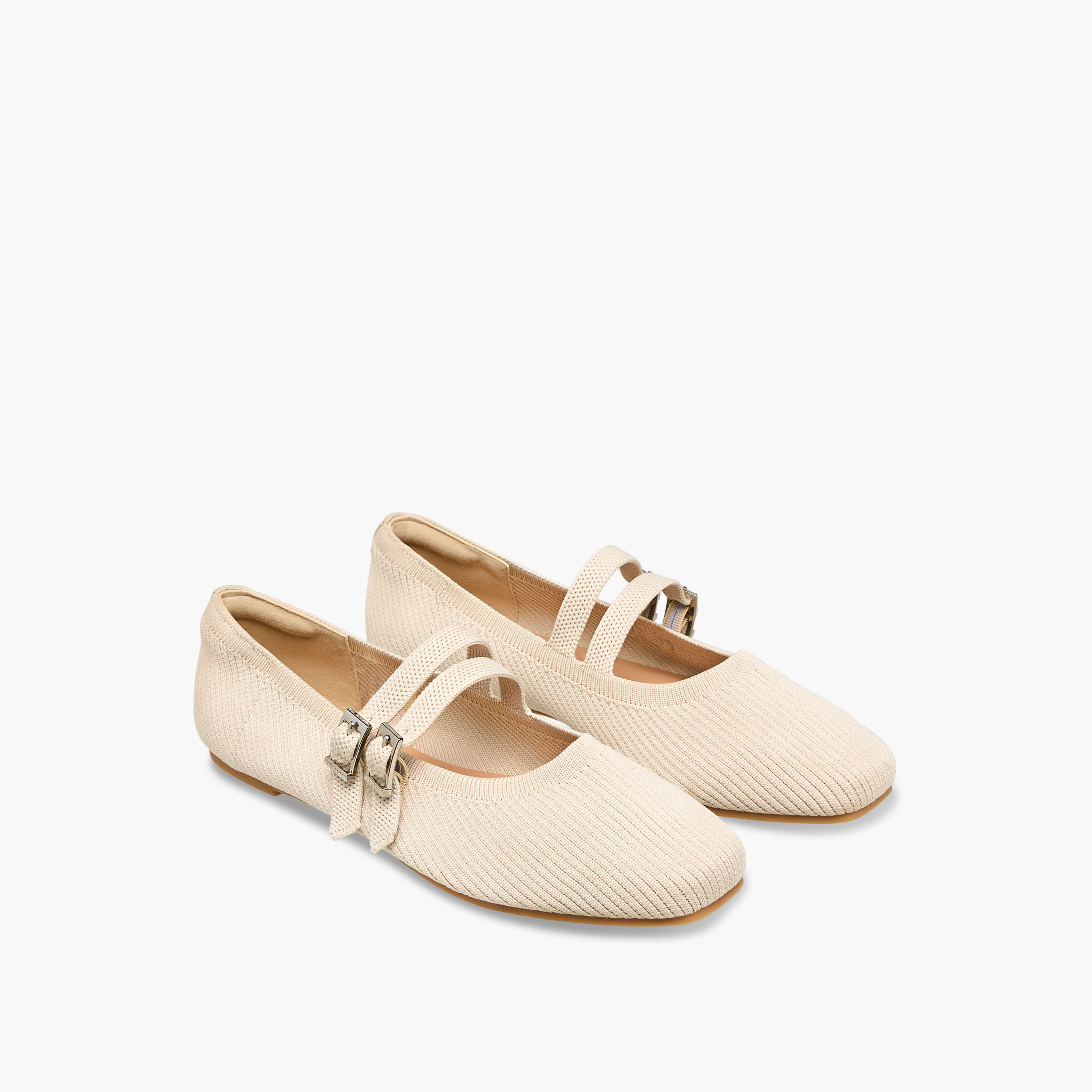 Celeste Women's Textured Ballerina Shoes with Buckle Closure-women-shoes-flats-ballerinas-image-1