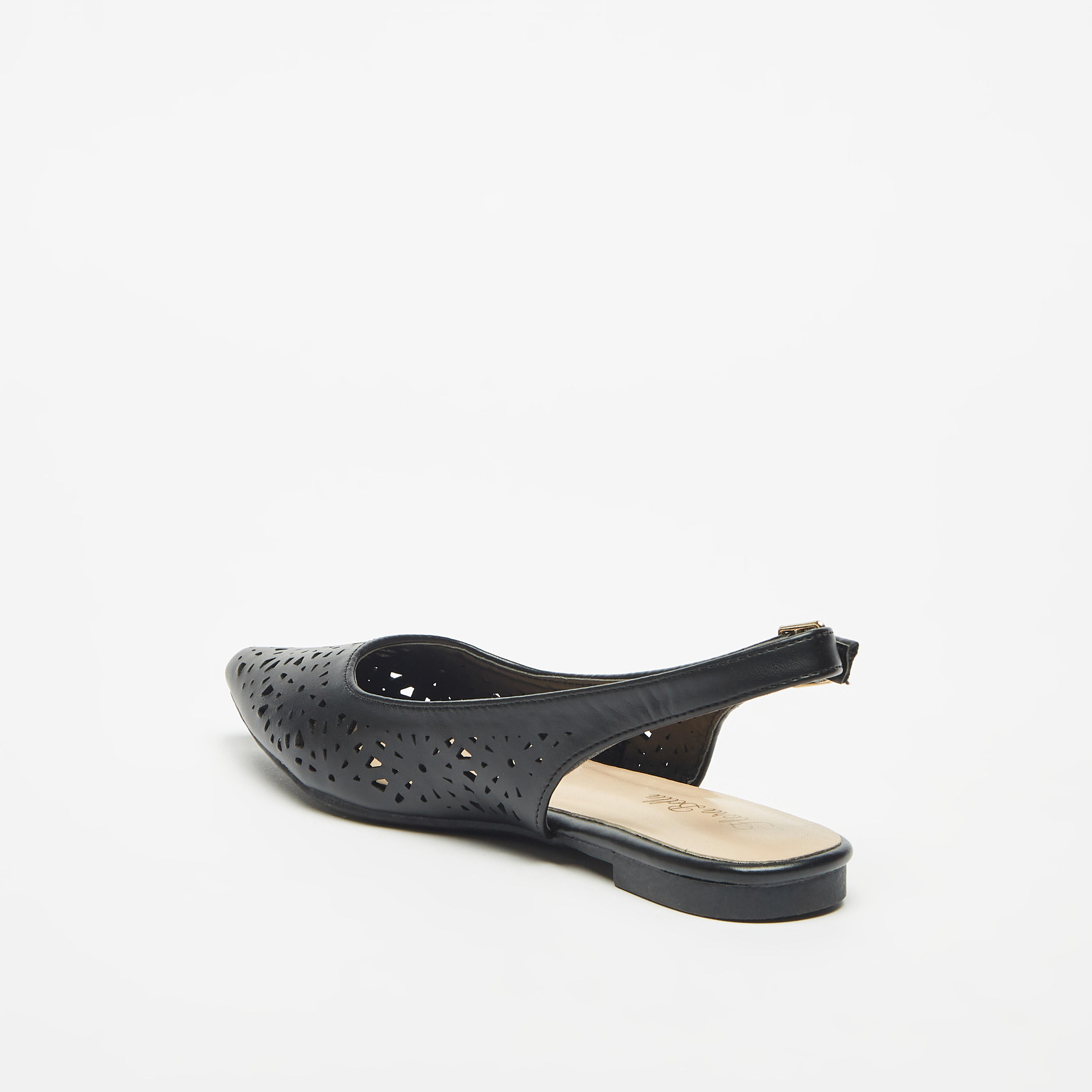 Flora Bella Cutwork Detail Pointed Toe Ballerina Shoes with Slingback Buckle Closure-women-shoes-ballerinas-image-2