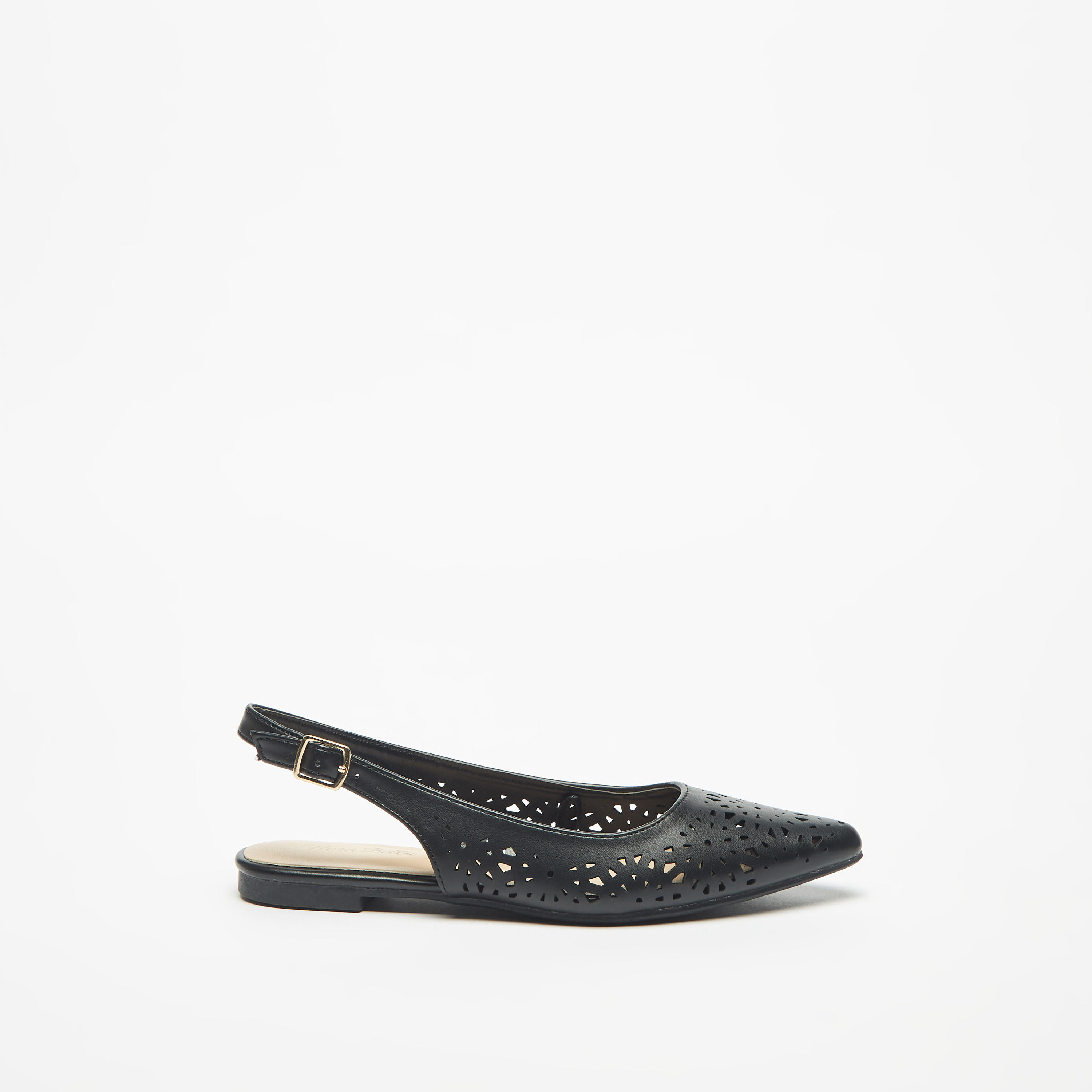 Flora Bella Cutwork Detail Pointed Toe Ballerina Shoes with Slingback Buckle Closure-women-shoes-ballerinas-image-3