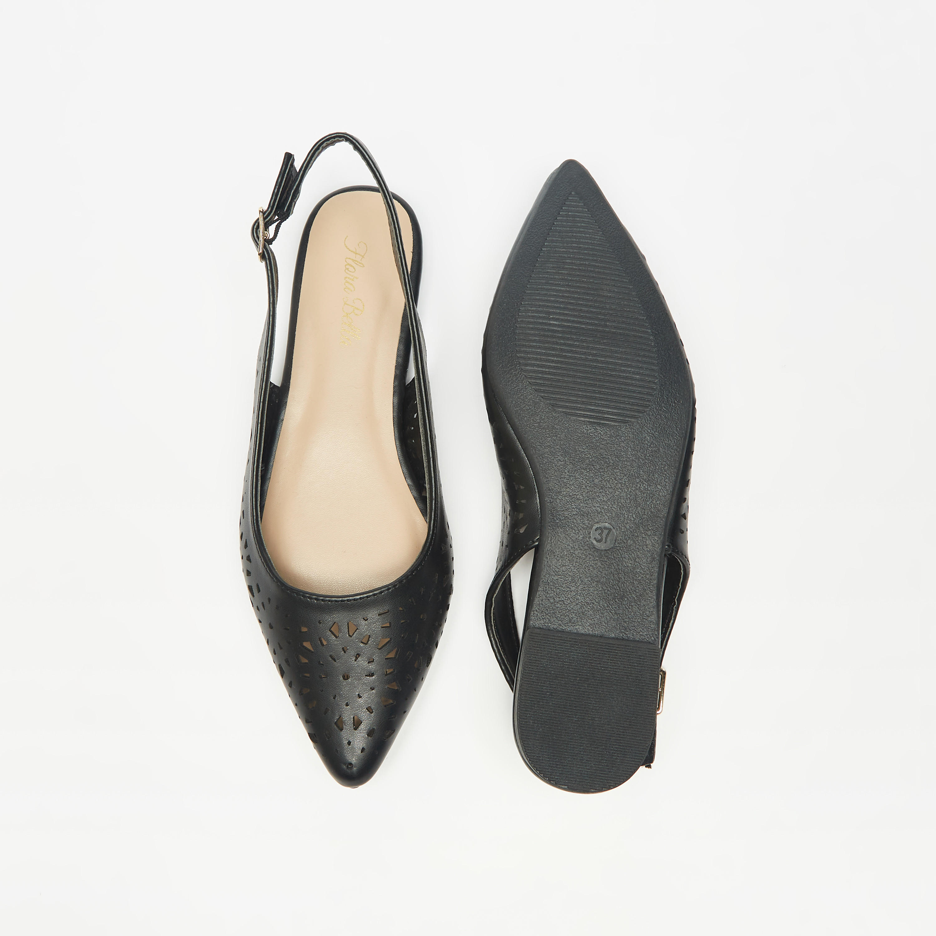 Flora Bella Cutwork Detail Pointed Toe Ballerina Shoes with Slingback Buckle Closure-women-shoes-ballerinas-image-4