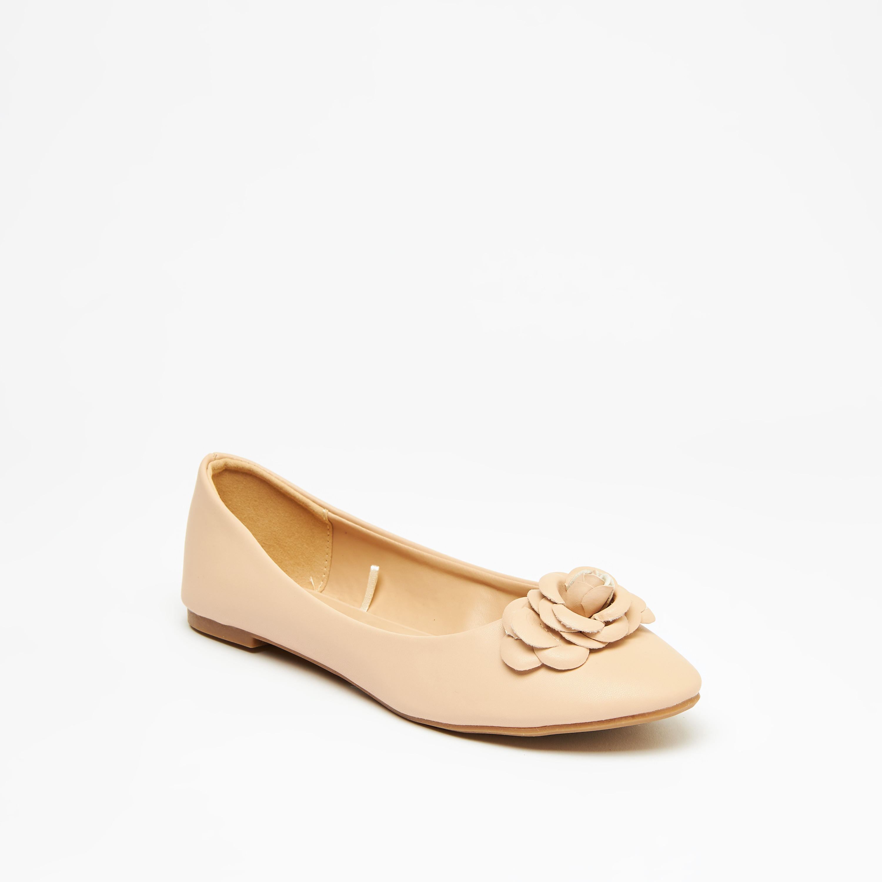 Solid Round Toe Ballerinas with Flower Accent-women-shoes-ballerinas-image-1