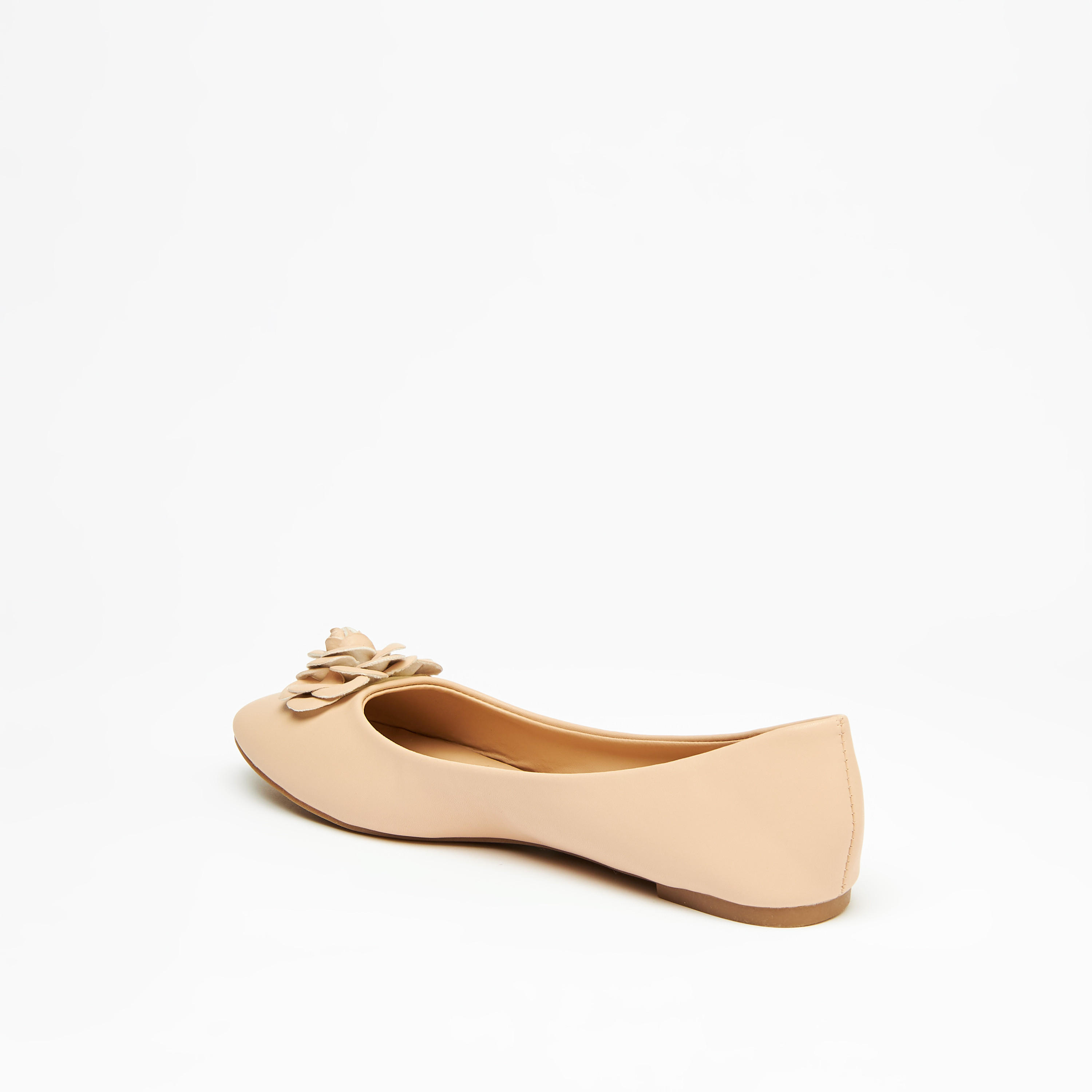 Solid Round Toe Ballerinas with Flower Accent-women-shoes-ballerinas-image-2