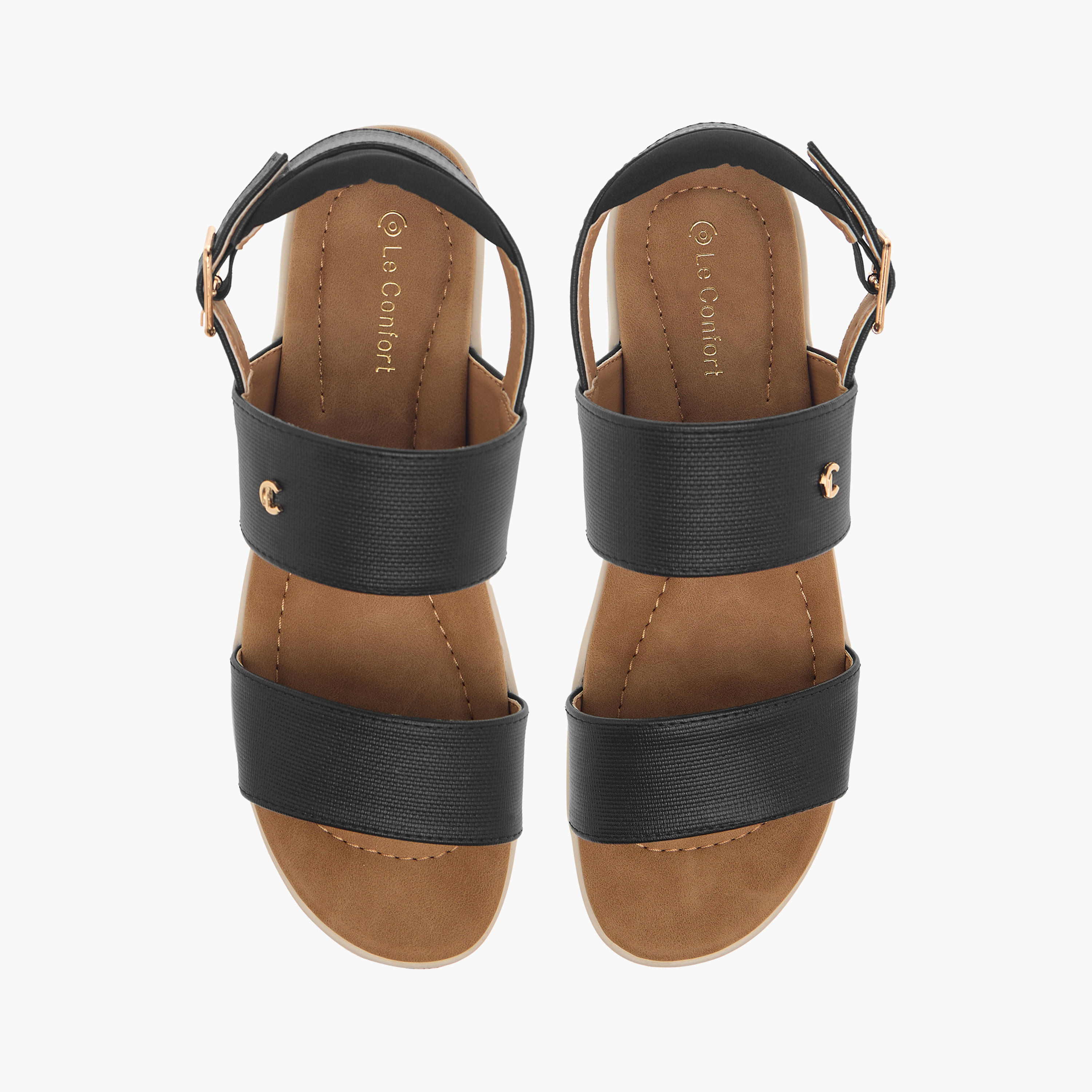 صندل مريح بارز الملمس بأحزمة وإبزيم إغلاق من لو كونفورت-women-shoes-sandals-heeled-image-1