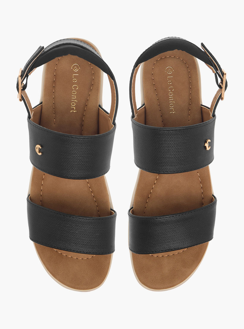 Le Confort Textured Strappy Comfort Sandals with Buckle Closure-women-shoes-sandals-heeled-image-1