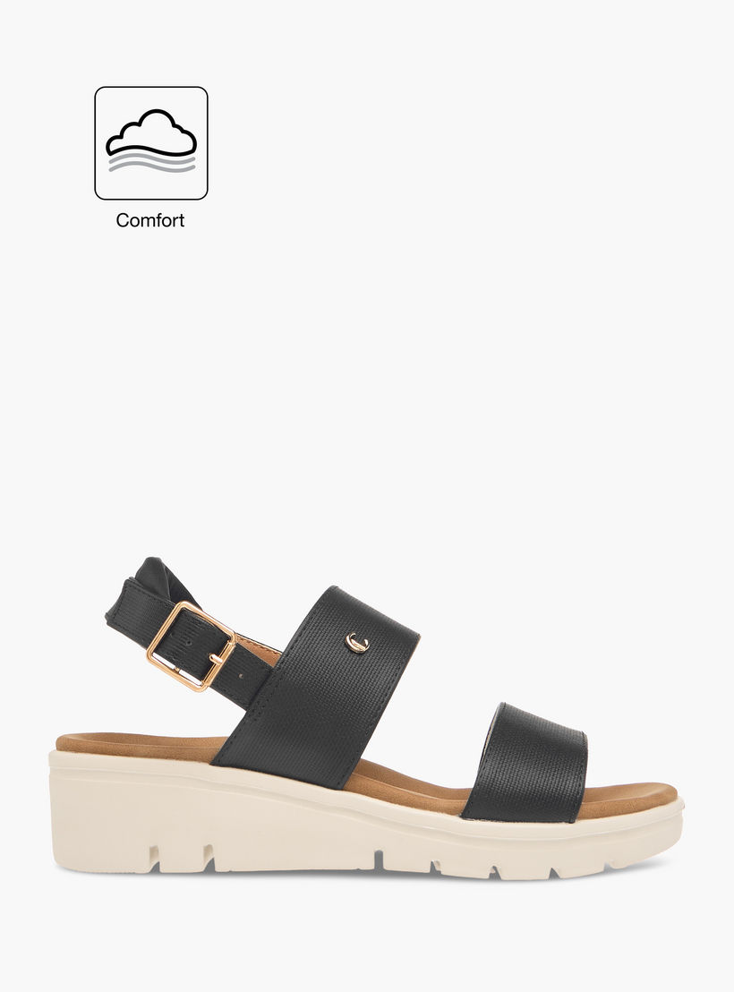 Le Confort Textured Strappy Comfort Sandals with Buckle Closure-women-shoes-sandals-heeled-image-2