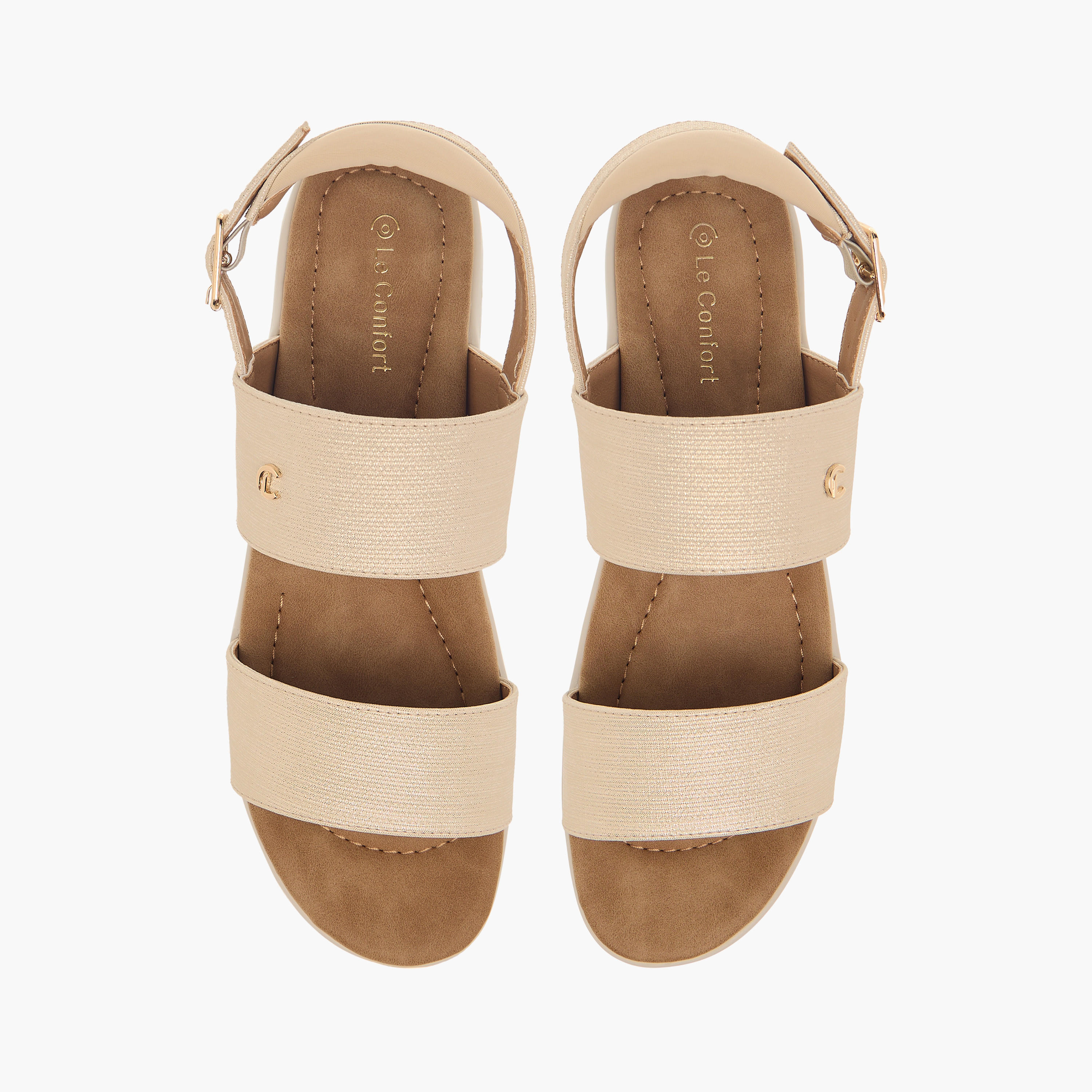 Le Confort Textured Strappy Comfort Sandals with Buckle Closure-women-shoes-sandals-heeled-image-1
