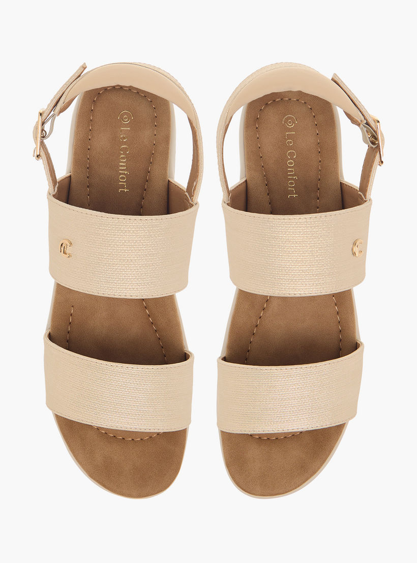 Le Confort Textured Strappy Comfort Sandals with Buckle Closure-women-shoes-sandals-heeled-image-1