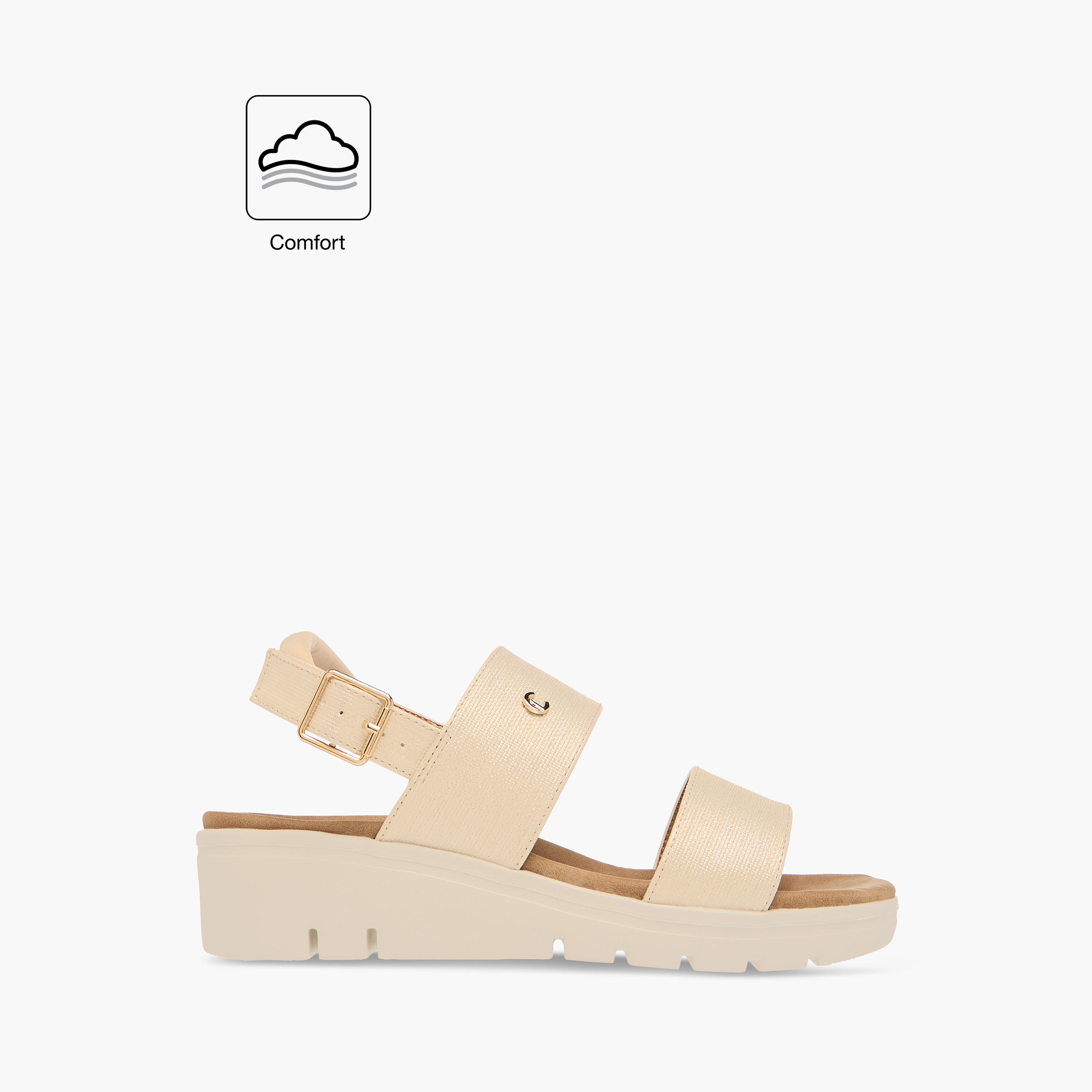 Le Confort Textured Strappy Comfort Sandals with Buckle Closure-women-shoes-sandals-heeled-image-2