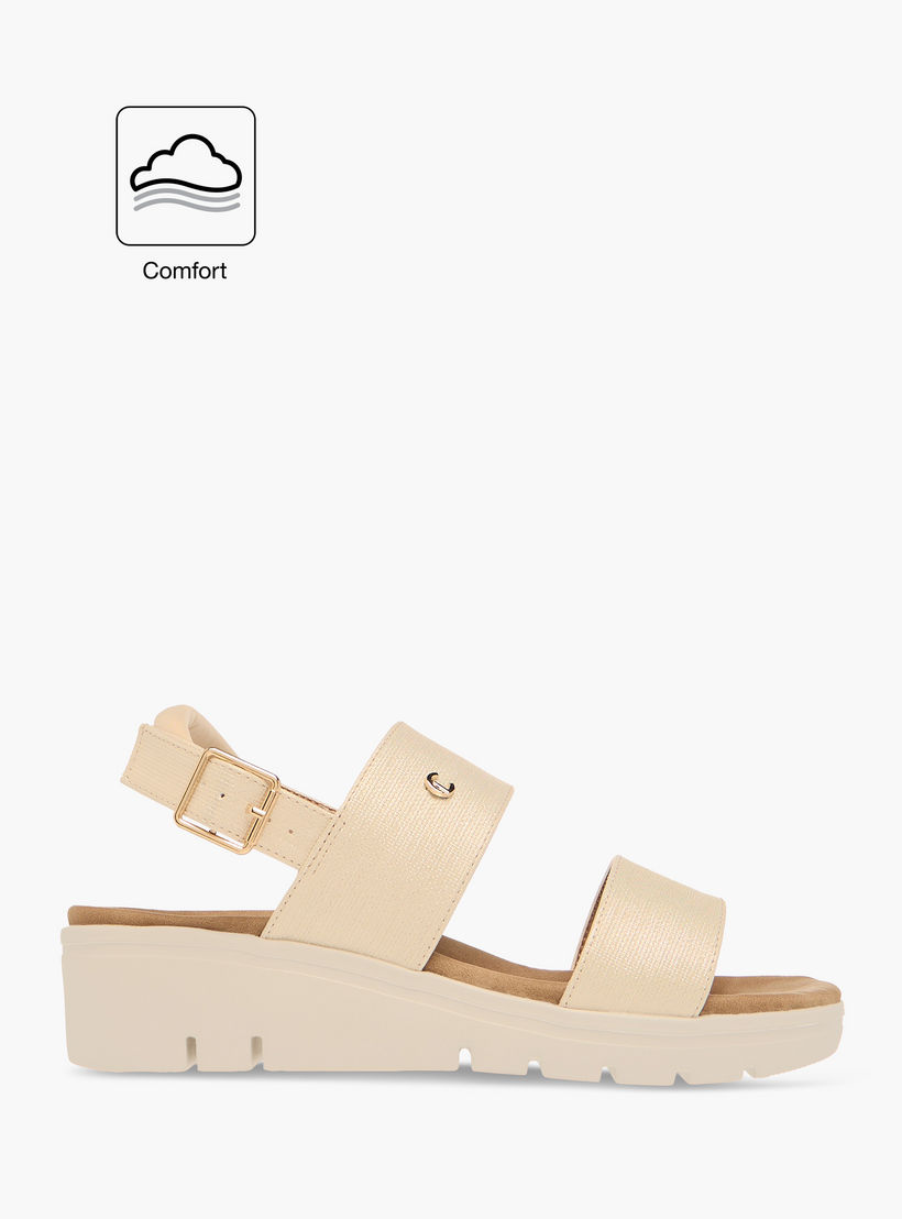 Le Confort Textured Strappy Comfort Sandals with Buckle Closure-women-shoes-sandals-heeled-image-2