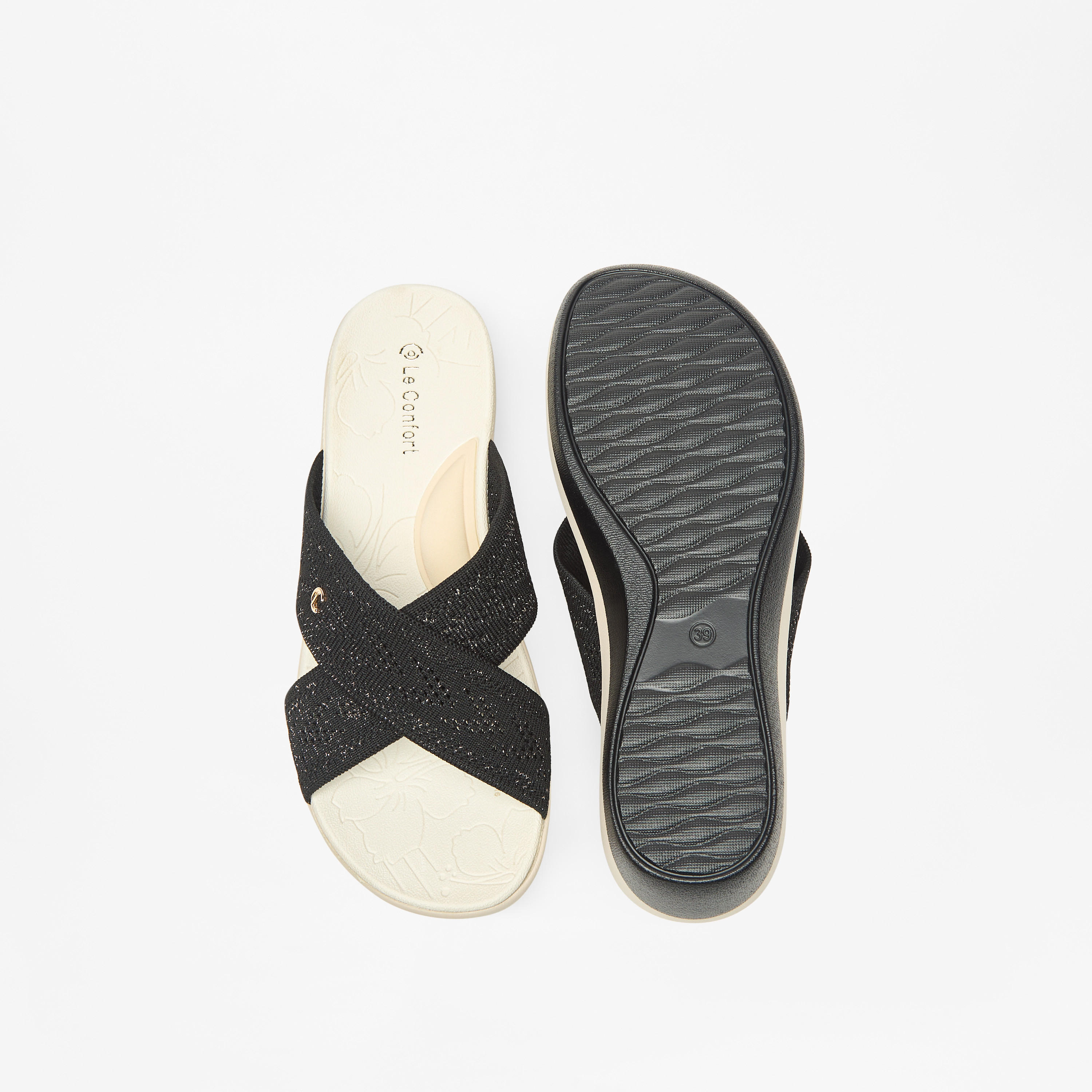 صندل مريح سهل الارتداء بارز الملمس بحزام متقاطع وكعب فلاتفورم من لو كونفورت-women-shoes-heels-image-10