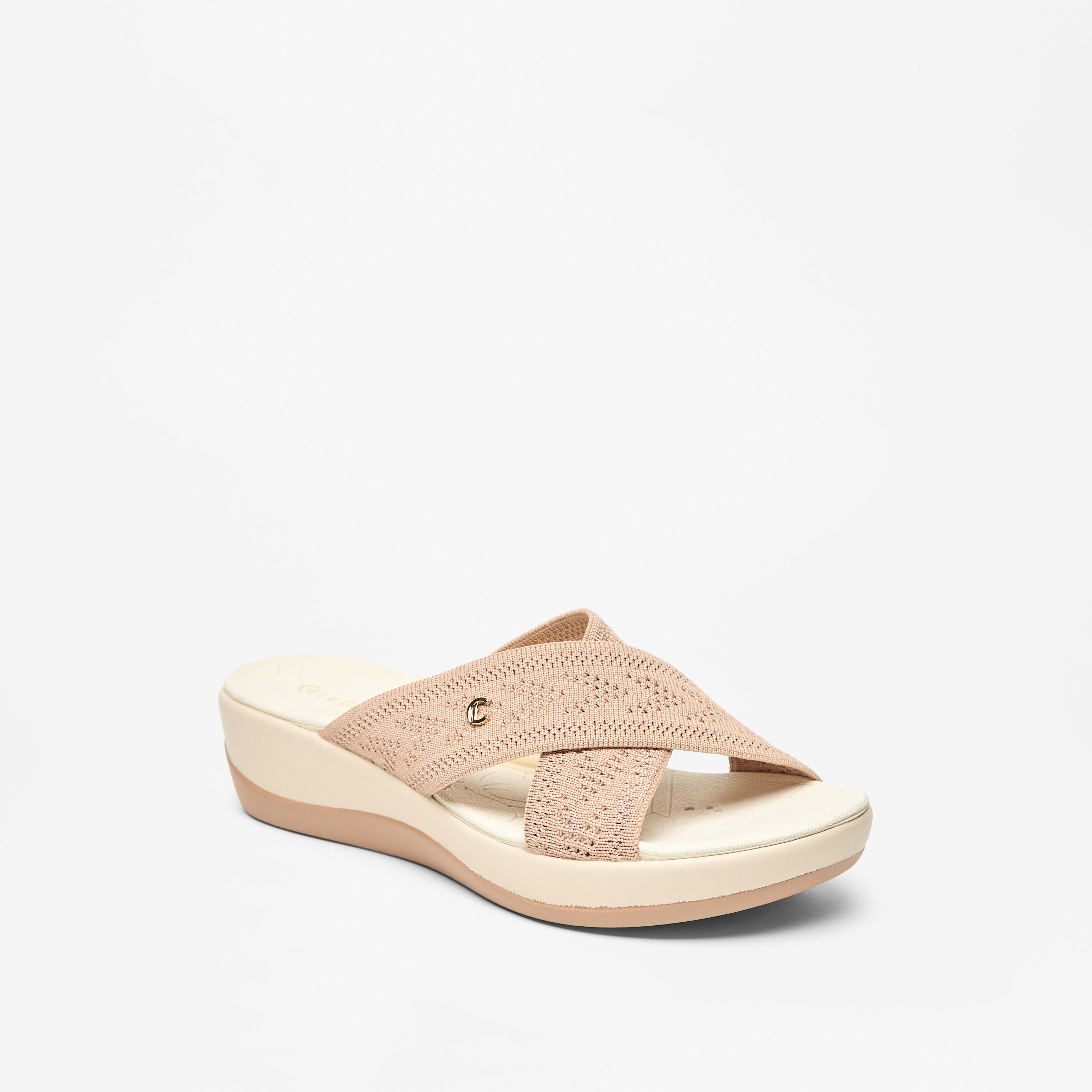 Le Confort Textured Cross Strap Slip-On Flatform Comfort Sandals-women-shoes-heels-image-1