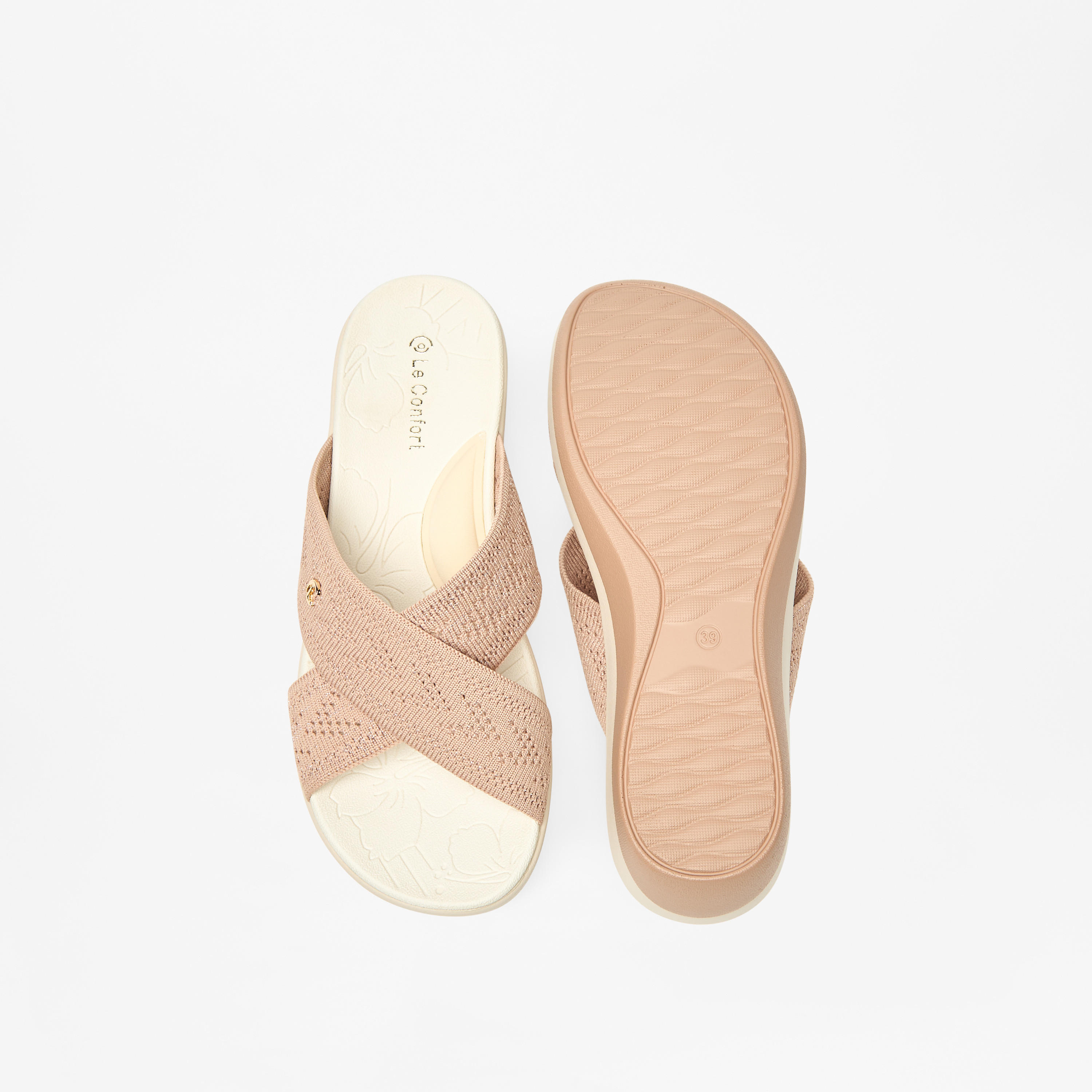 صندل مريح سهل الارتداء بارز الملمس بحزام متقاطع وكعب فلاتفورم من لو كونفورت-women-shoes-heels-image-4