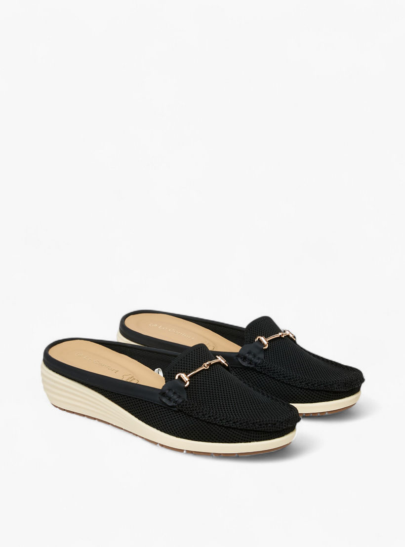 Le Confort Metal Accent Flyknit Slip-On Mules with Wedge Heels-women-shoes-sandals-heeled-image-1