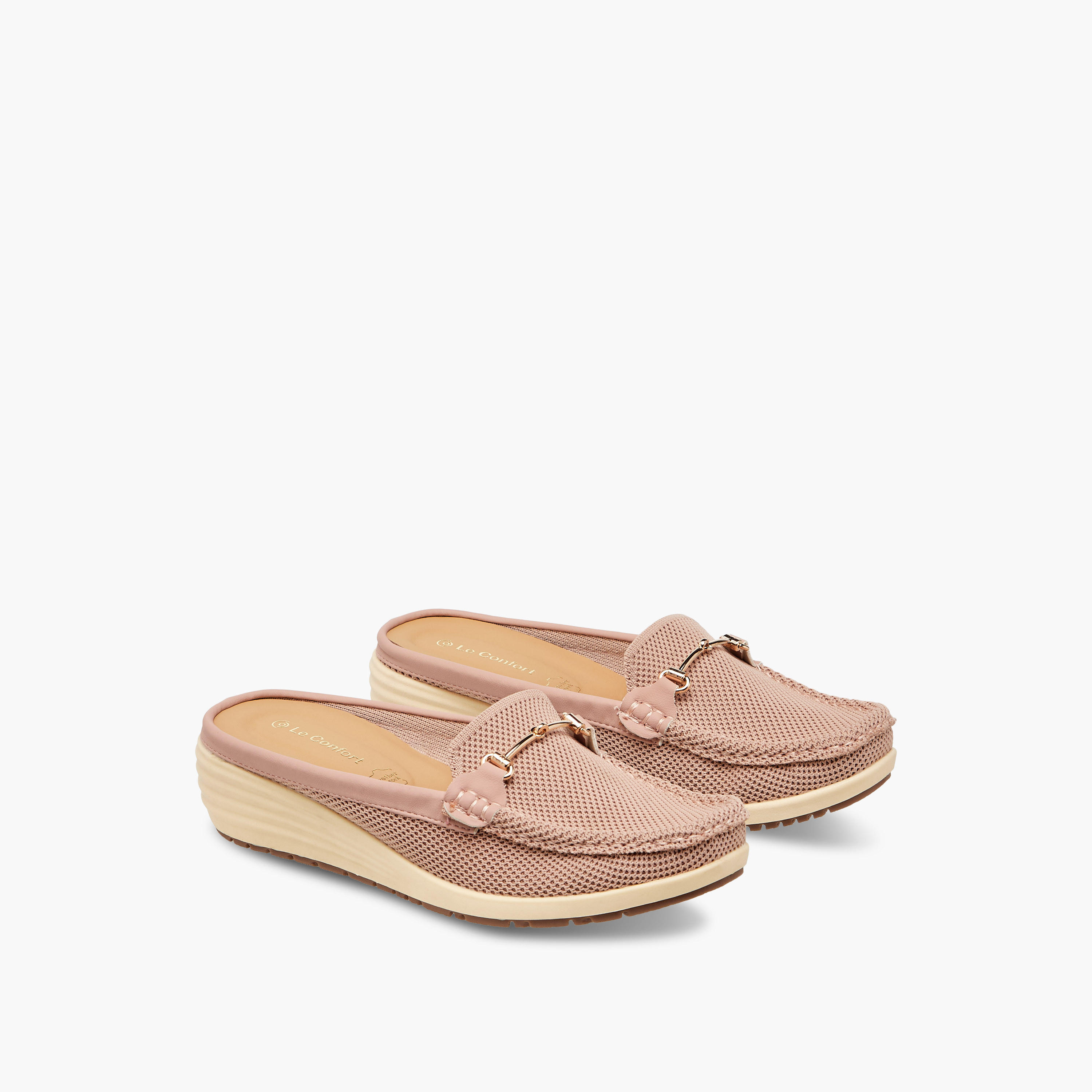 Le Confort Metal Accent Flyknit Slip-On Mules with Wedge Heels-women-shoes-sandals-heeled-image-1