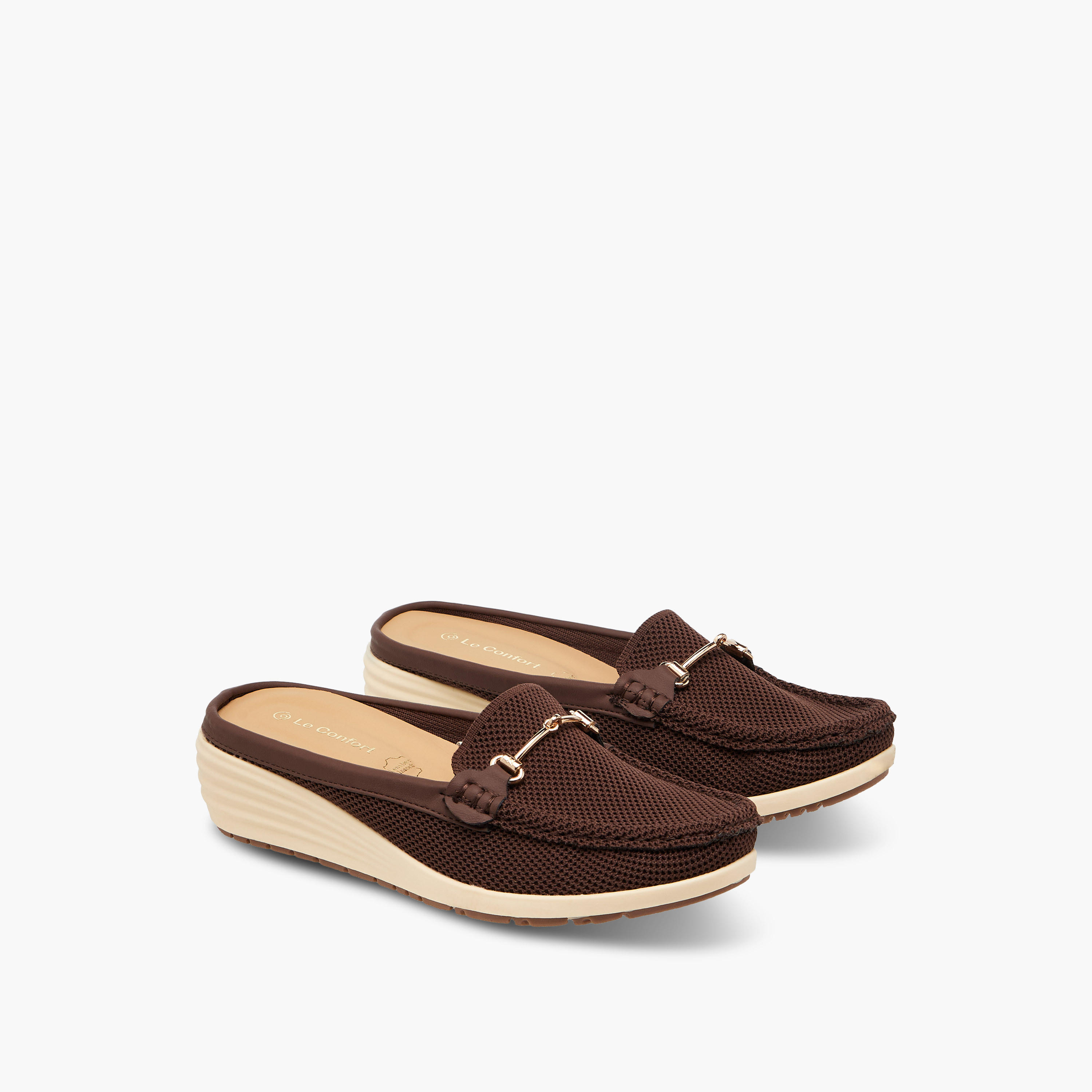 Le Confort Metal Accent Flyknit Slip-On Mules with Wedge Heels-women-shoes-sandals-heeled-image-1