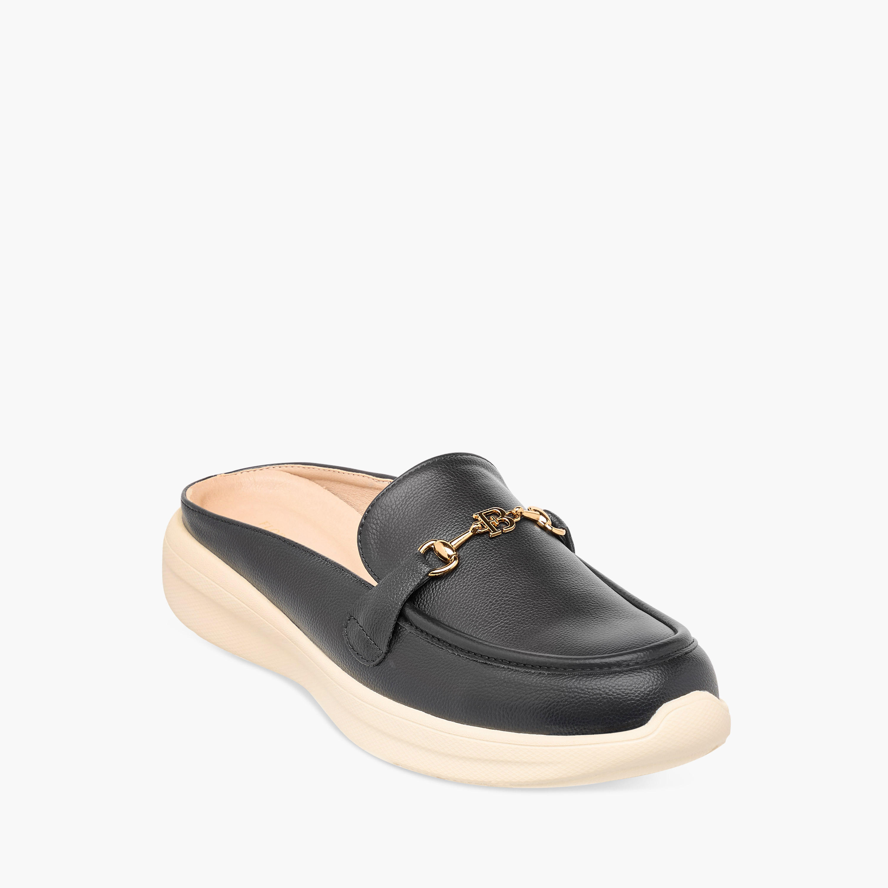 Flora Bella Monogram Print Buckle Accent Slip-On Mules-women-shoes-flats-mules-image-2