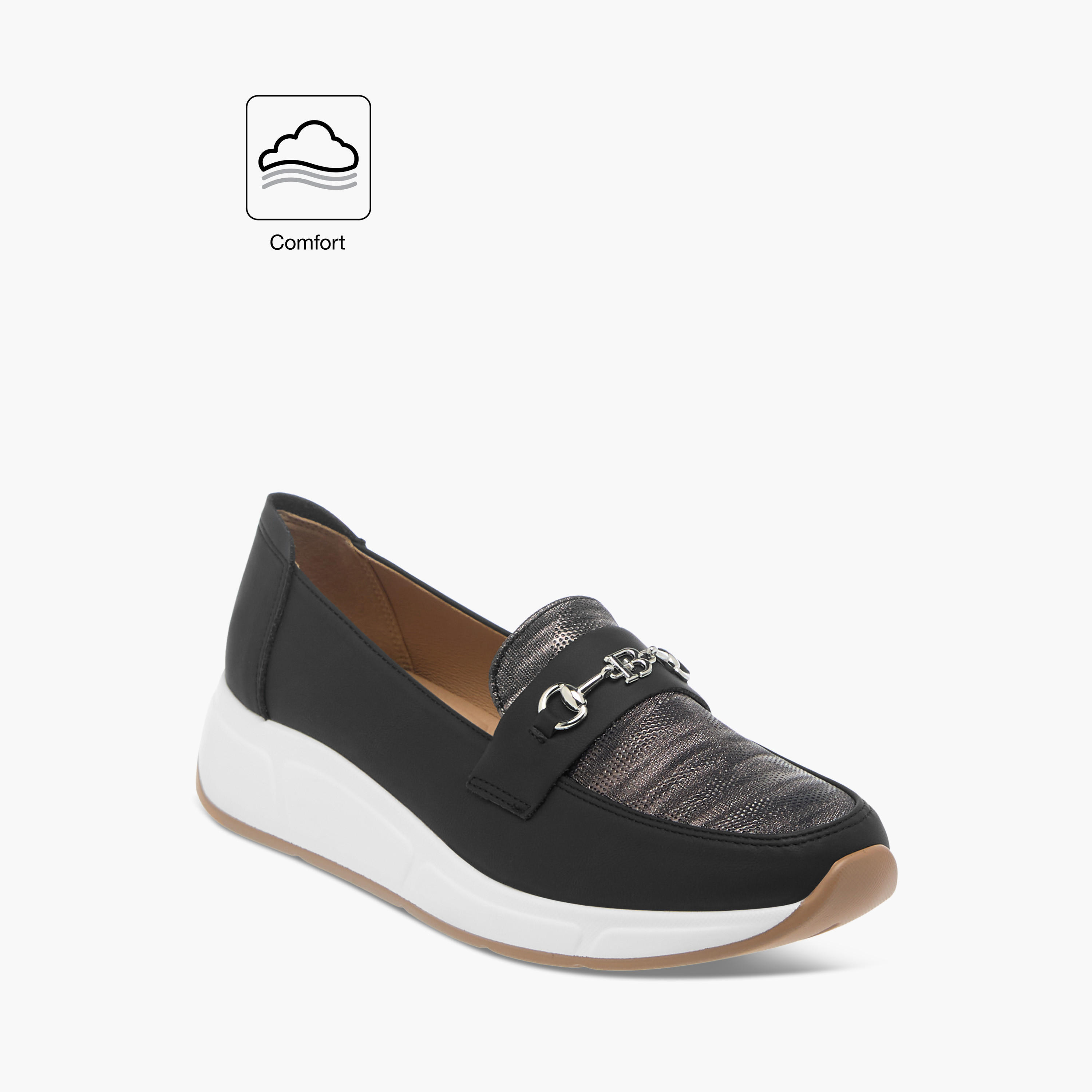 حذاء مريح بارز الملمس بكعب ويدج وزينة معدنية من فلورا بيلا-women-shoes-loafersandmoccasins-image-2