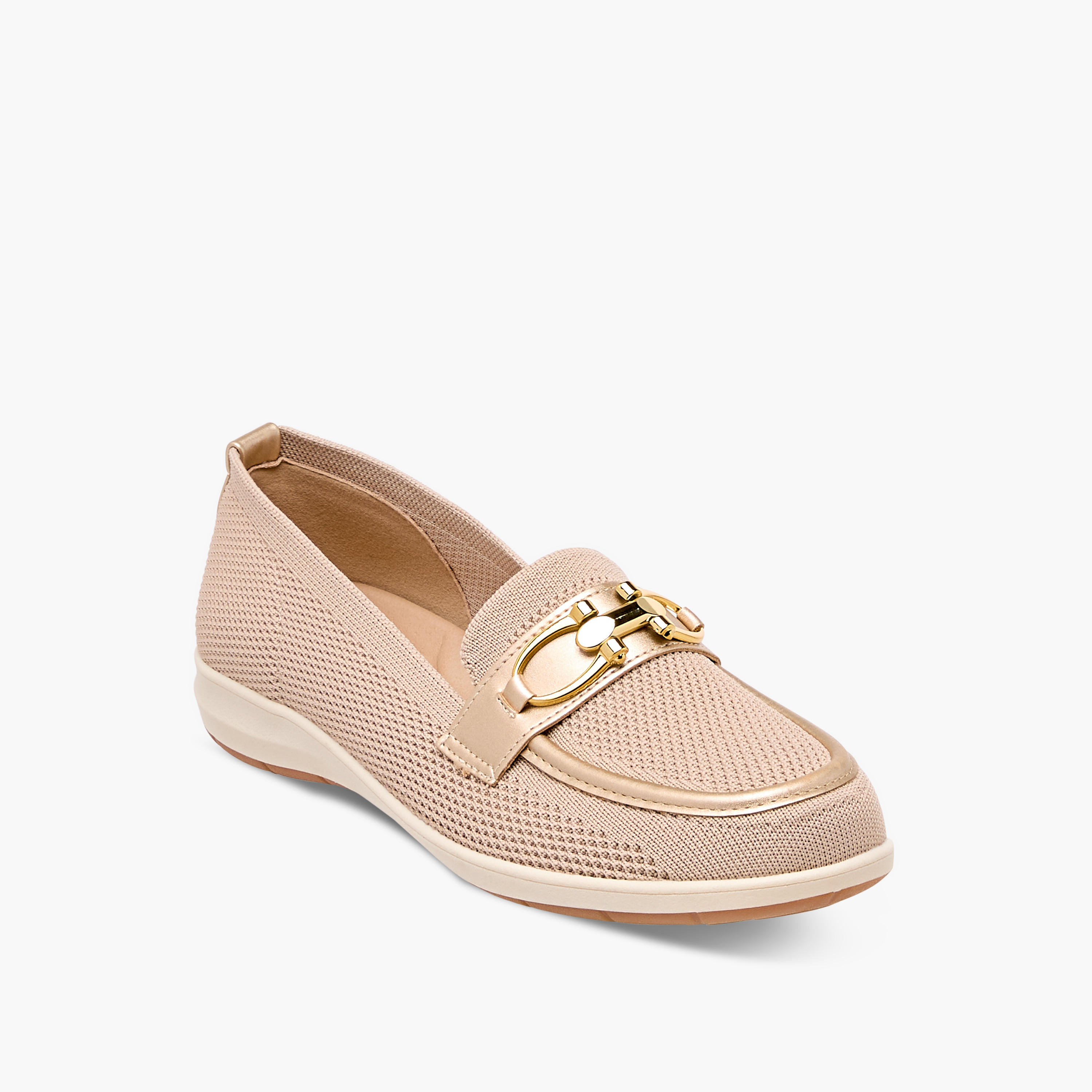 Flora Bella Textured Slip-On Loafers with Buckle Accent-women-shoes-flats-loafers-image-2