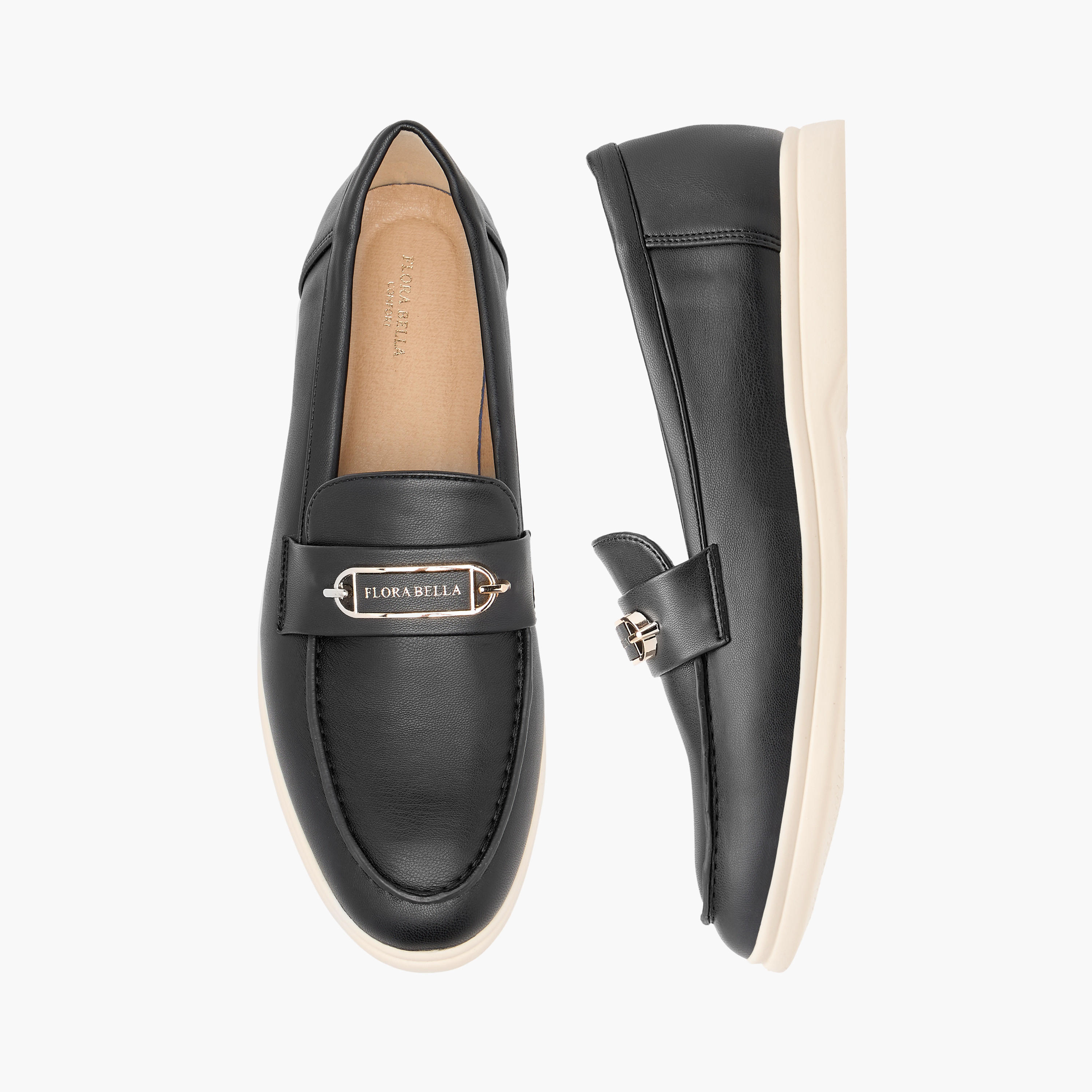 حذاء خفيف سادة سهل الارتداء بزينة ميتاليك من فلورا بيلا-women-shoes-flats-loafers-image-1