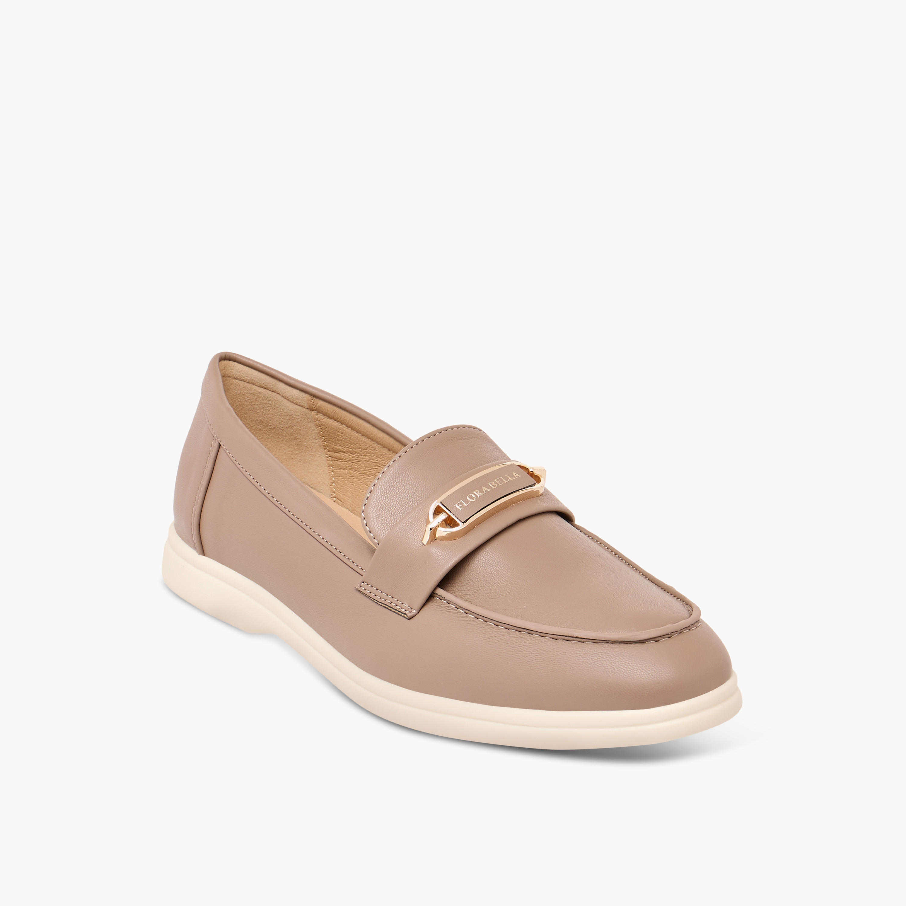 Flora Bella Solid Slip-On Loafers with Metallic Accent Detail-women-shoes-flats-loafers-image-2