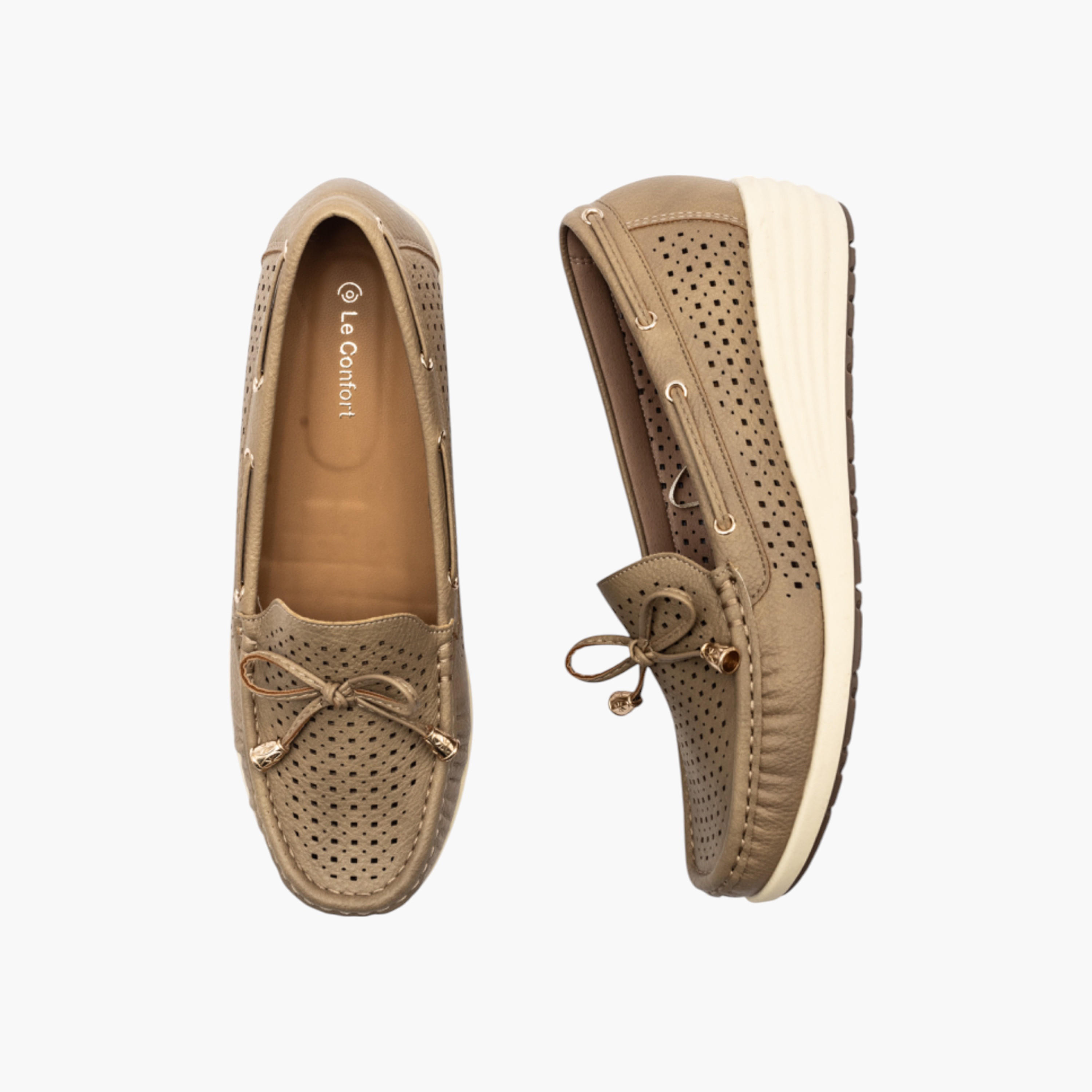 Le Confort Textured Slip-On Comfort Moccasins with Bow Detail-women-shoes-loafersandmoccasins-image-1
