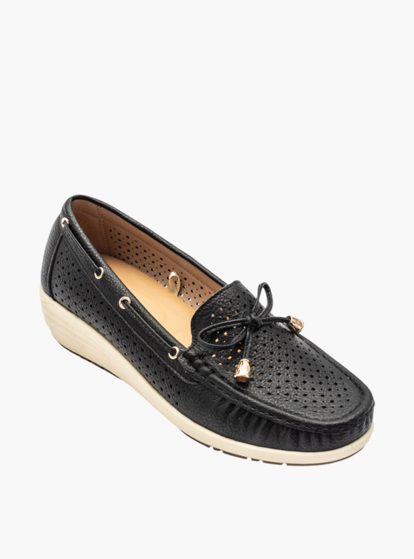 Le Confort Textured Slip-On Comfort Moccasins with Bow Detail-women-shoes-loafersandmoccasins-image-2
