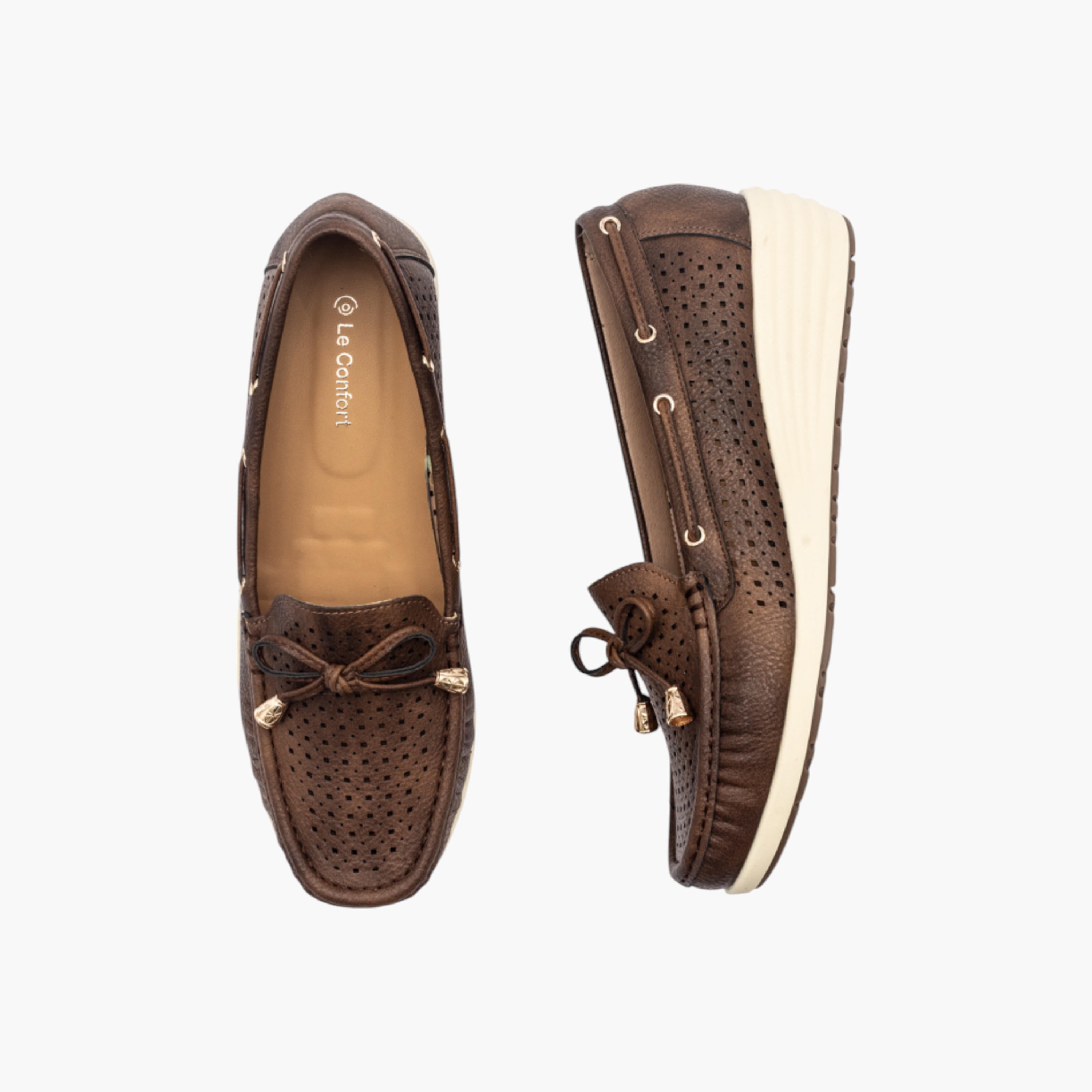 Le Confort Textured Slip-On Comfort Moccasins with Bow Detail-women-shoes-loafersandmoccasins-image-1