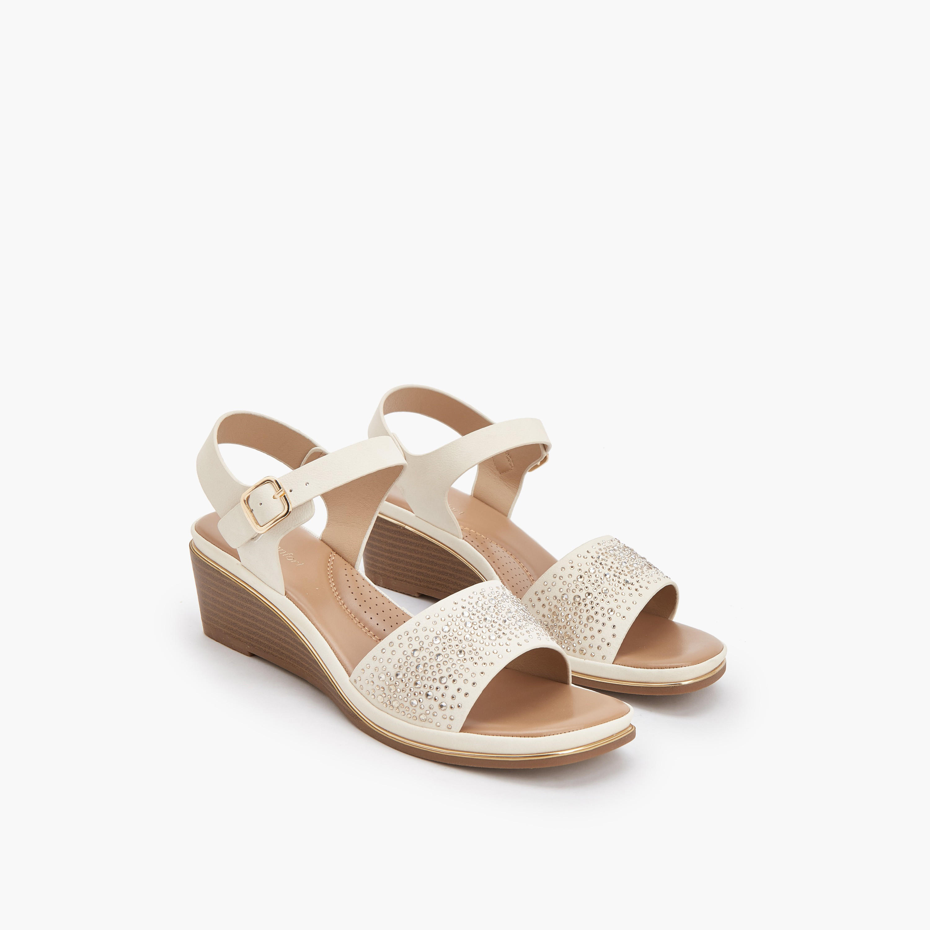Le Confort Women Rhinestone Embellished Wedge Heel Sandals-women-shoes-sandals-heeled-image-1