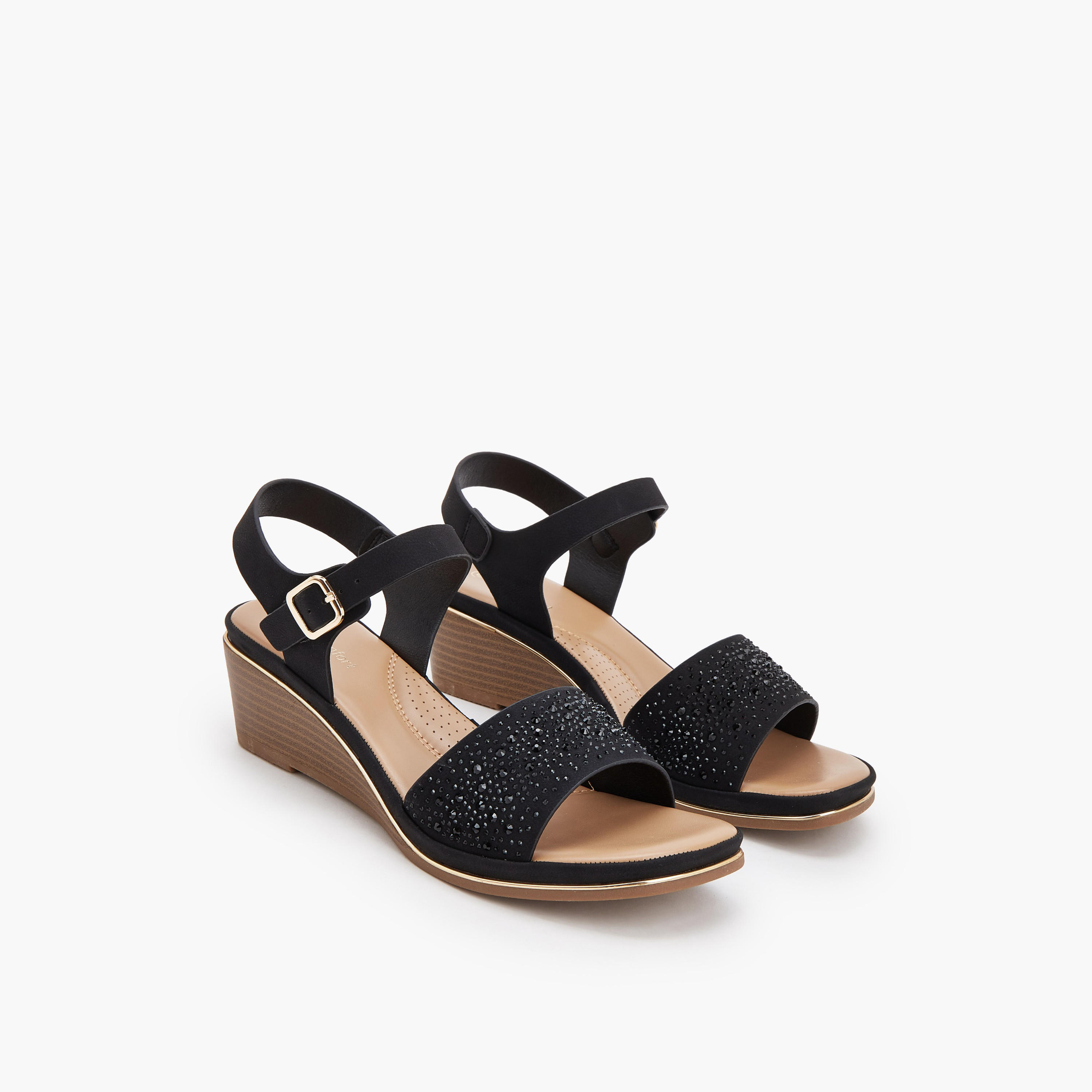 Le Confort Women Rhinestone Embellished Wedge Heel Sandals-women-shoes-sandals-heeled-image-1