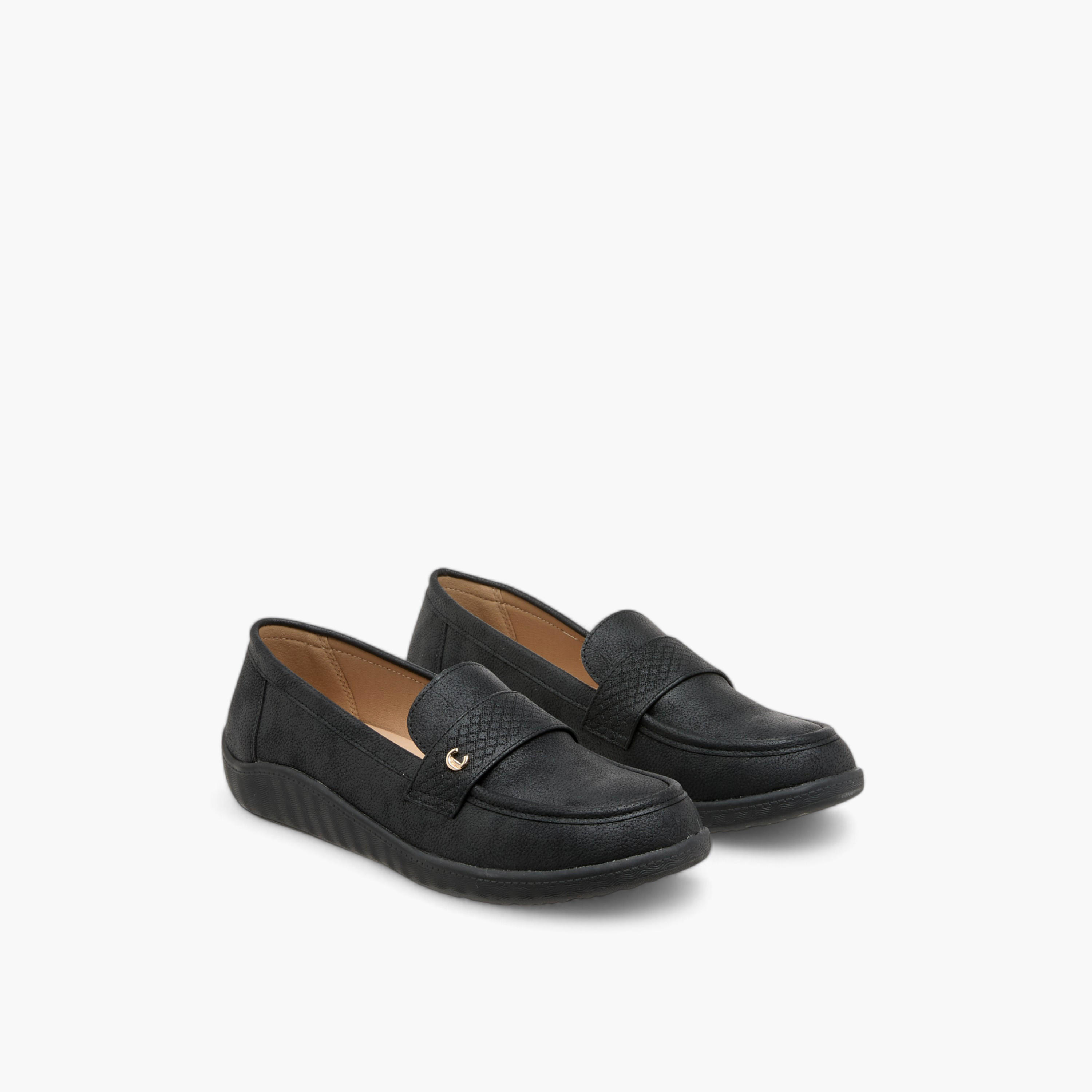 Le Confort Textured Slip-On Comfort Loafers with Metallic Trim-women-shoes-loafersandmoccasins-image-1