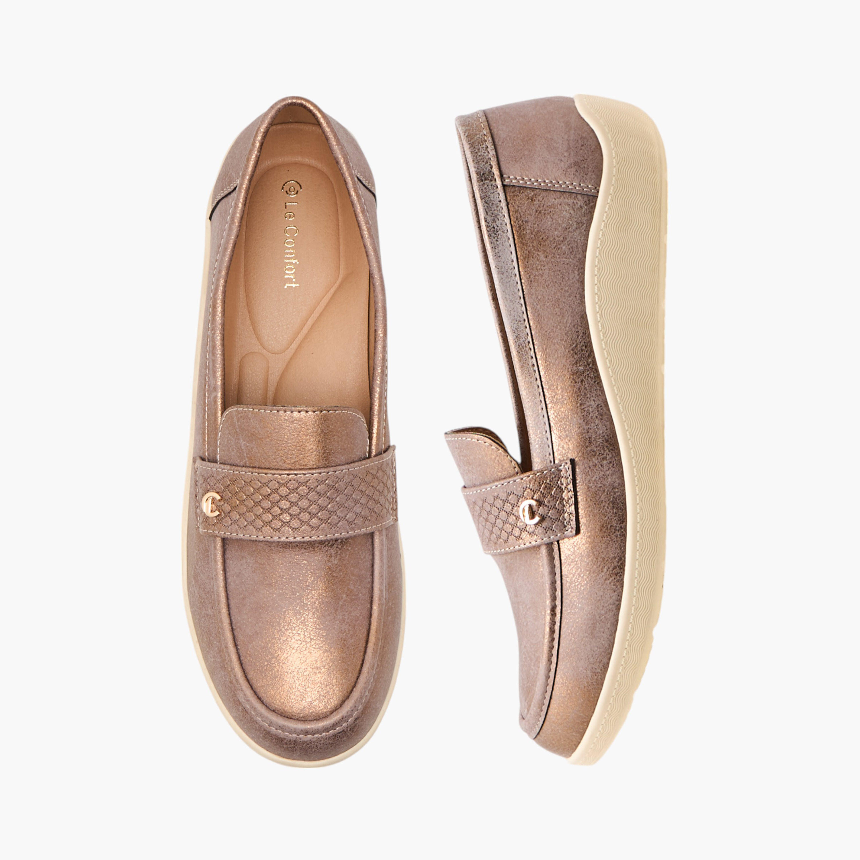 Le Confort Textured Slip-On Comfort Loafers with Metallic Trim-women-shoes-loafersandmoccasins-image-1