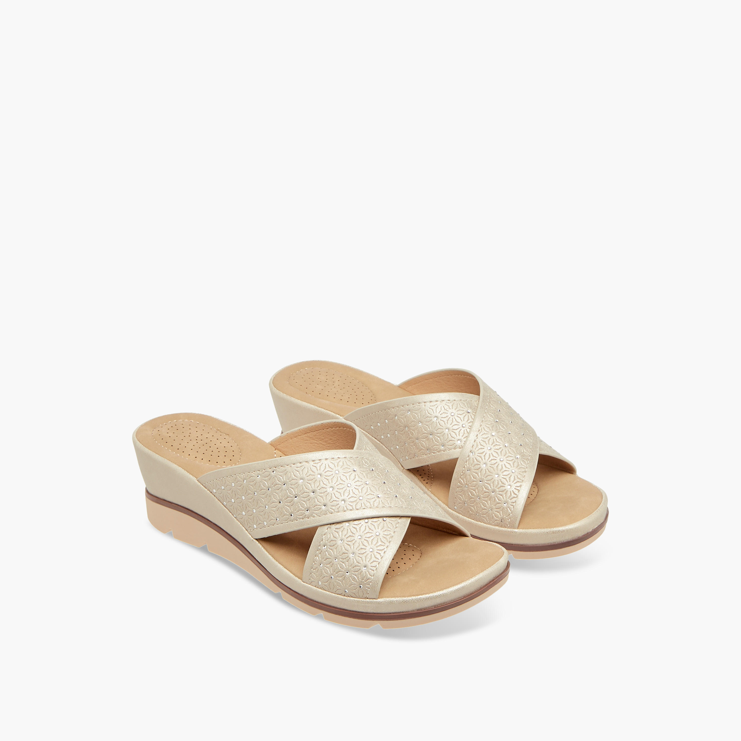 Le Confort Floral Textured Slip-On Comfort Sandals with Wedge Heels-women-shoes-sandals-heeled-image-1