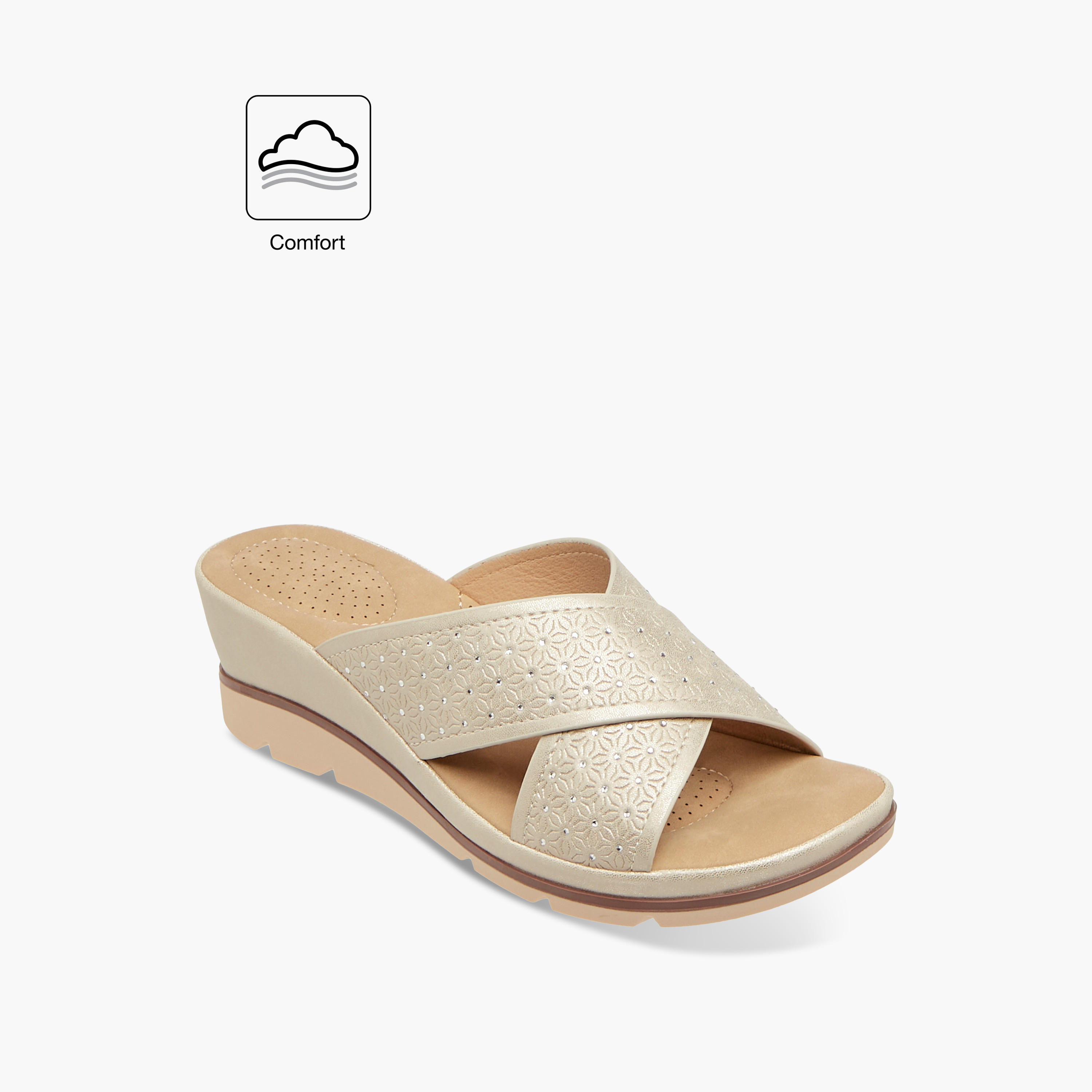 صندل مريح بارز الملمس سهل الارتداء بكعب ويدج وأزهار من لو كونفورت-women-shoes-sandals-heeled-image-2