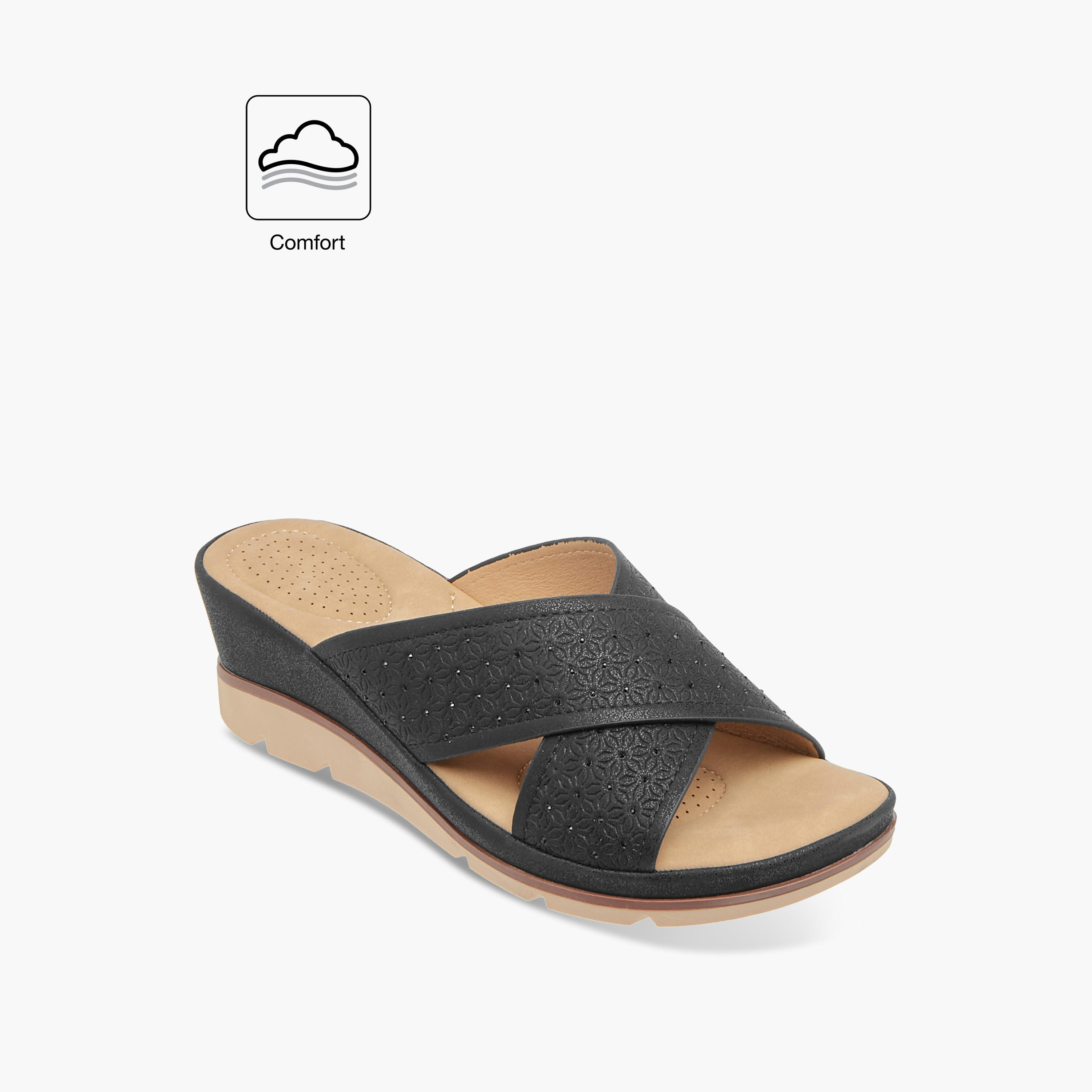 صندل مريح بارز الملمس سهل الارتداء بكعب ويدج وأزهار من لو كونفورت-women-shoes-sandals-heeled-image-8