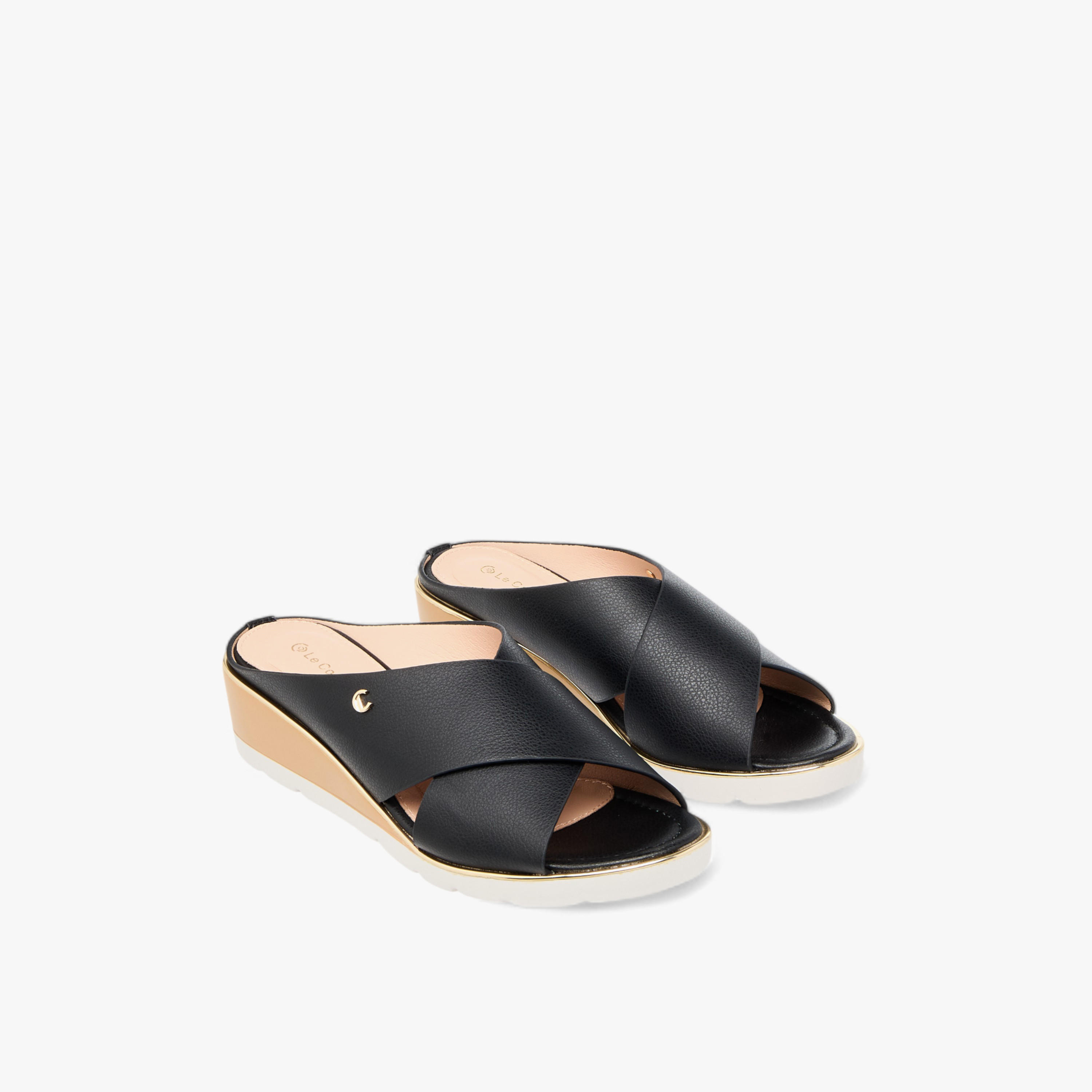 Le Confort Solid Cross Strap Comfort Sandals with Wedge Heels-women-shoes-sandals-heeled-image-1