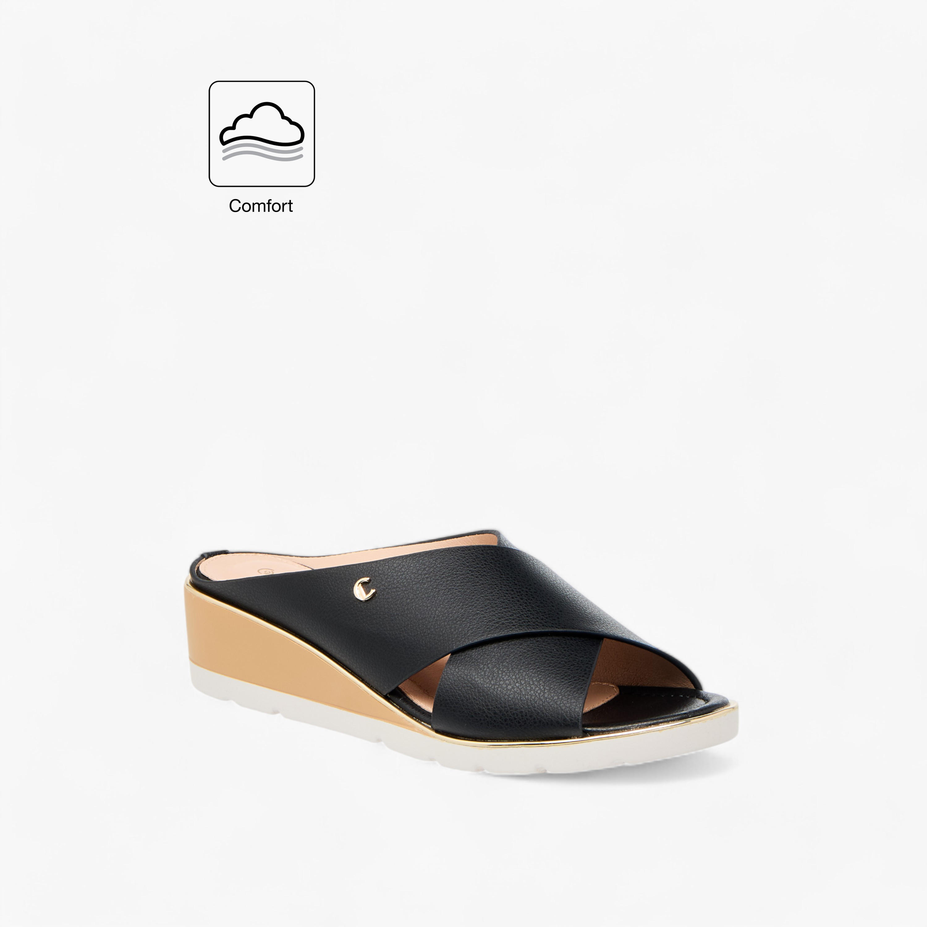 Le Confort Solid Cross Strap Comfort Sandals with Wedge Heels-women-shoes-sandals-heeled-image-2