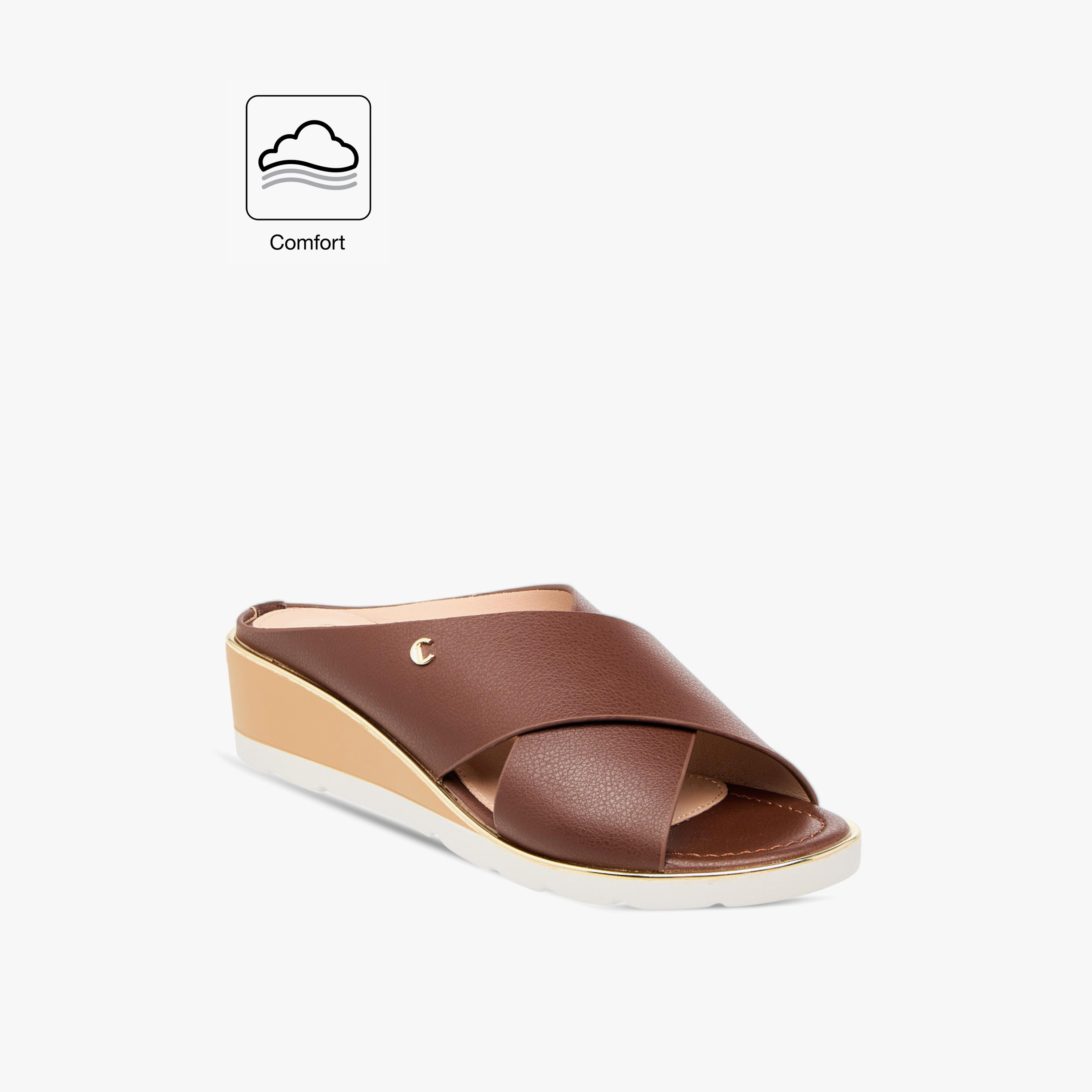 Le Confort Solid Cross Strap Comfort Sandals with Wedge Heels-women-shoes-sandals-heeled-image-2