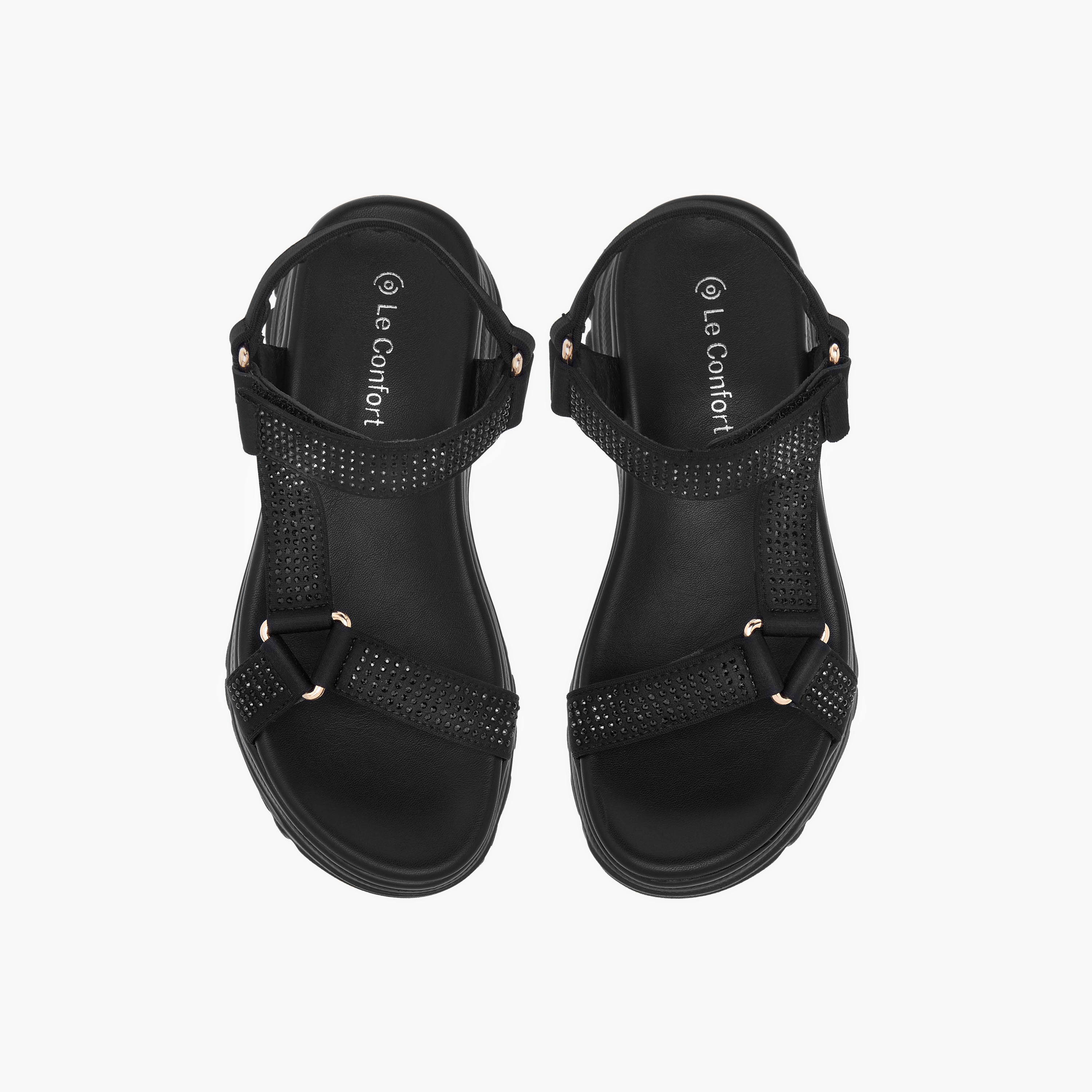 Le Confort Embellished Chunky Sole Strap Sandals with Hook and Loop Closure-girls-shoes-sandals-image-1