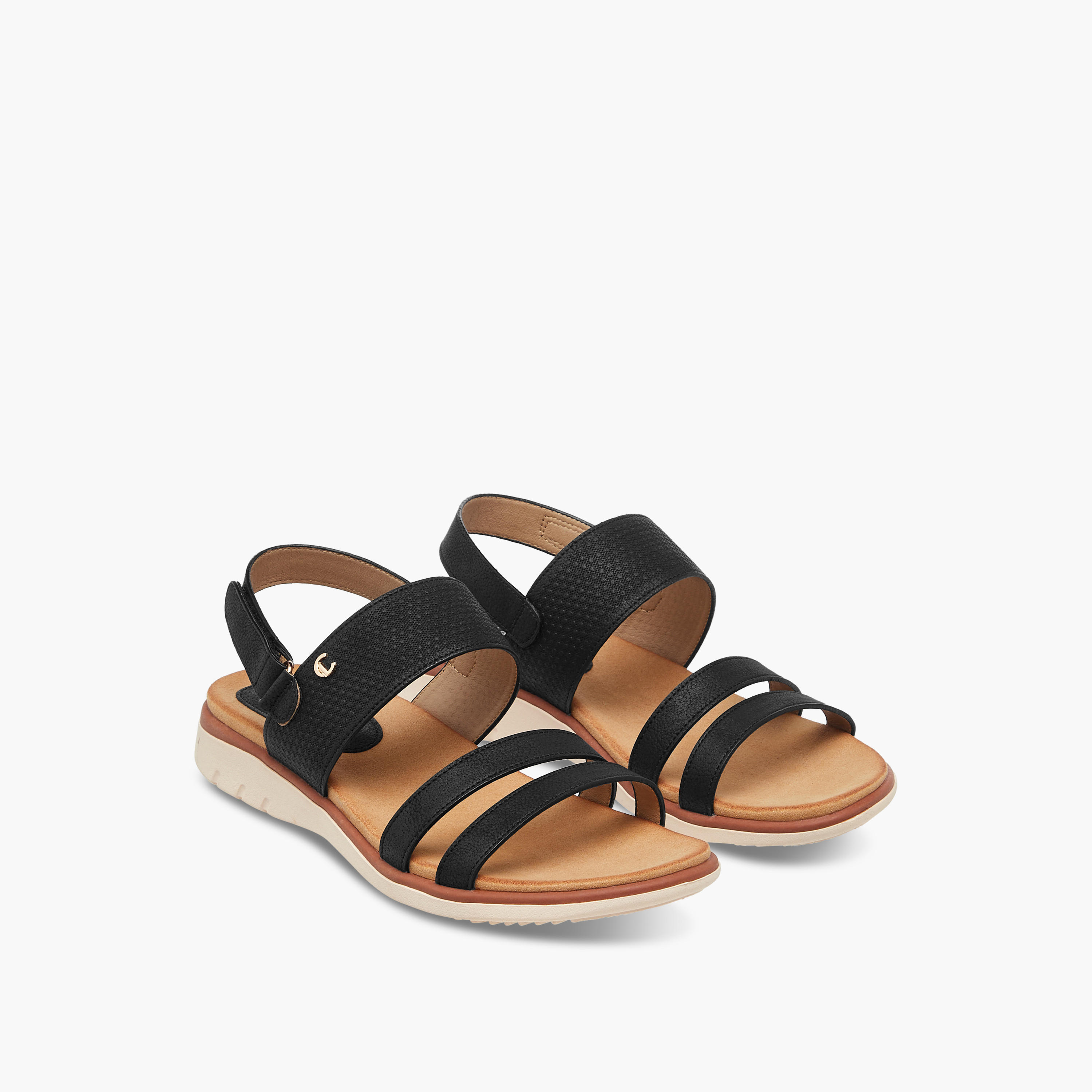 Le Confort Textured Comfort Sandals with Hook and Loop Closure-women-shoes-flats-sandals-image-1