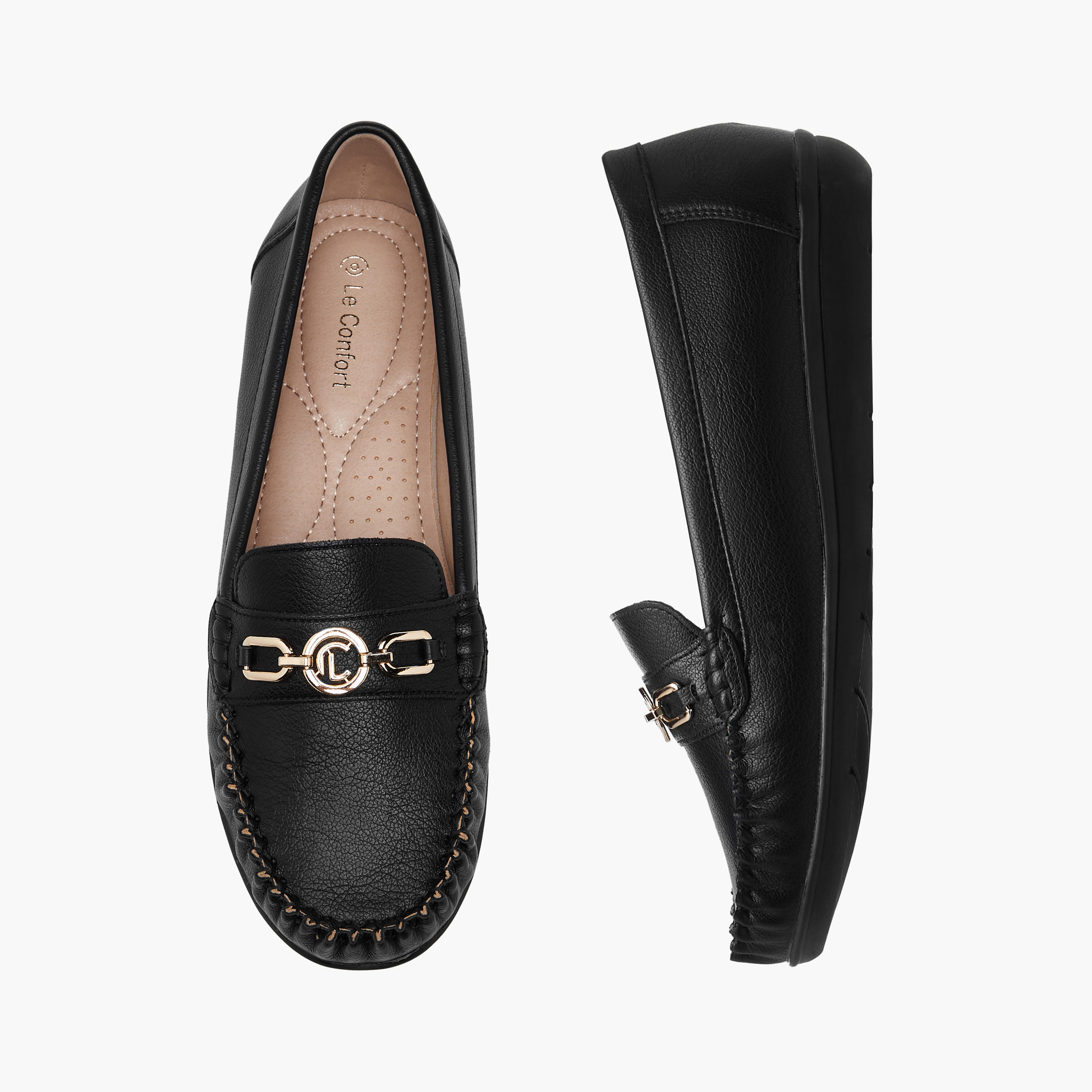 Le Confort Solid Slip-On Comfort Loafers with Metal Accent-women-shoes-loafersandmoccasins-image-1
