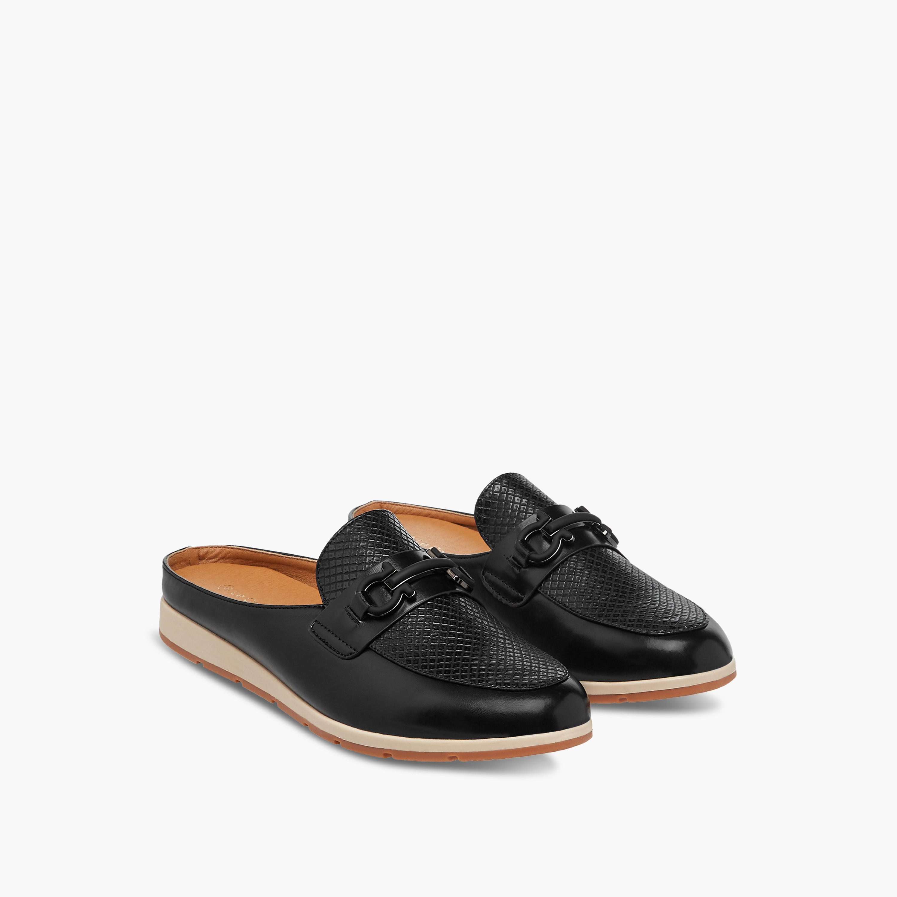 Le Confort Textured Slip-On Comfort Mules with Metal Accent-women-shoes-flats-mules-image-1