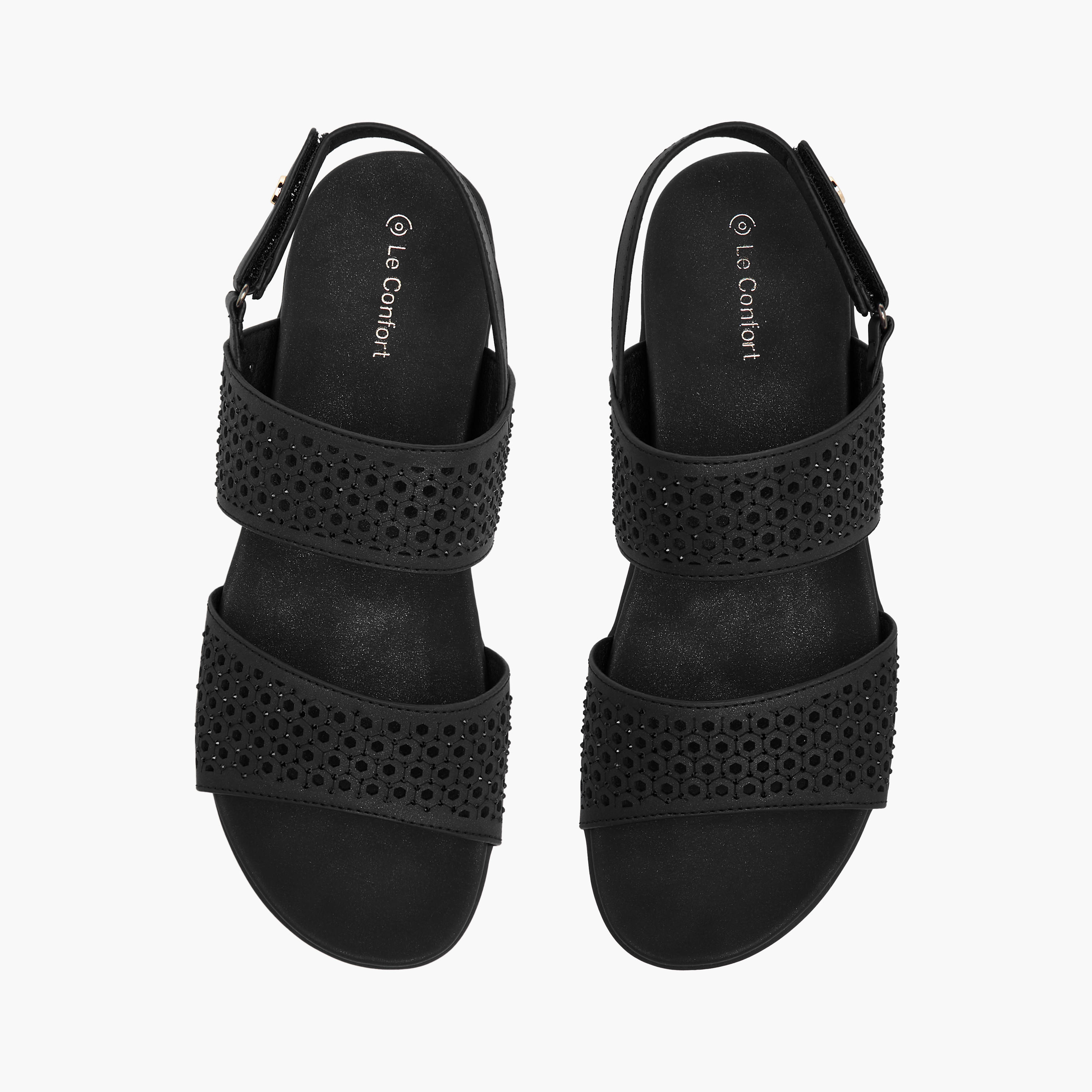 Le Confort Embellished Platform Comfort Sandals with Hook and Loop Closure-women-shoes-flats-sandals-image-1