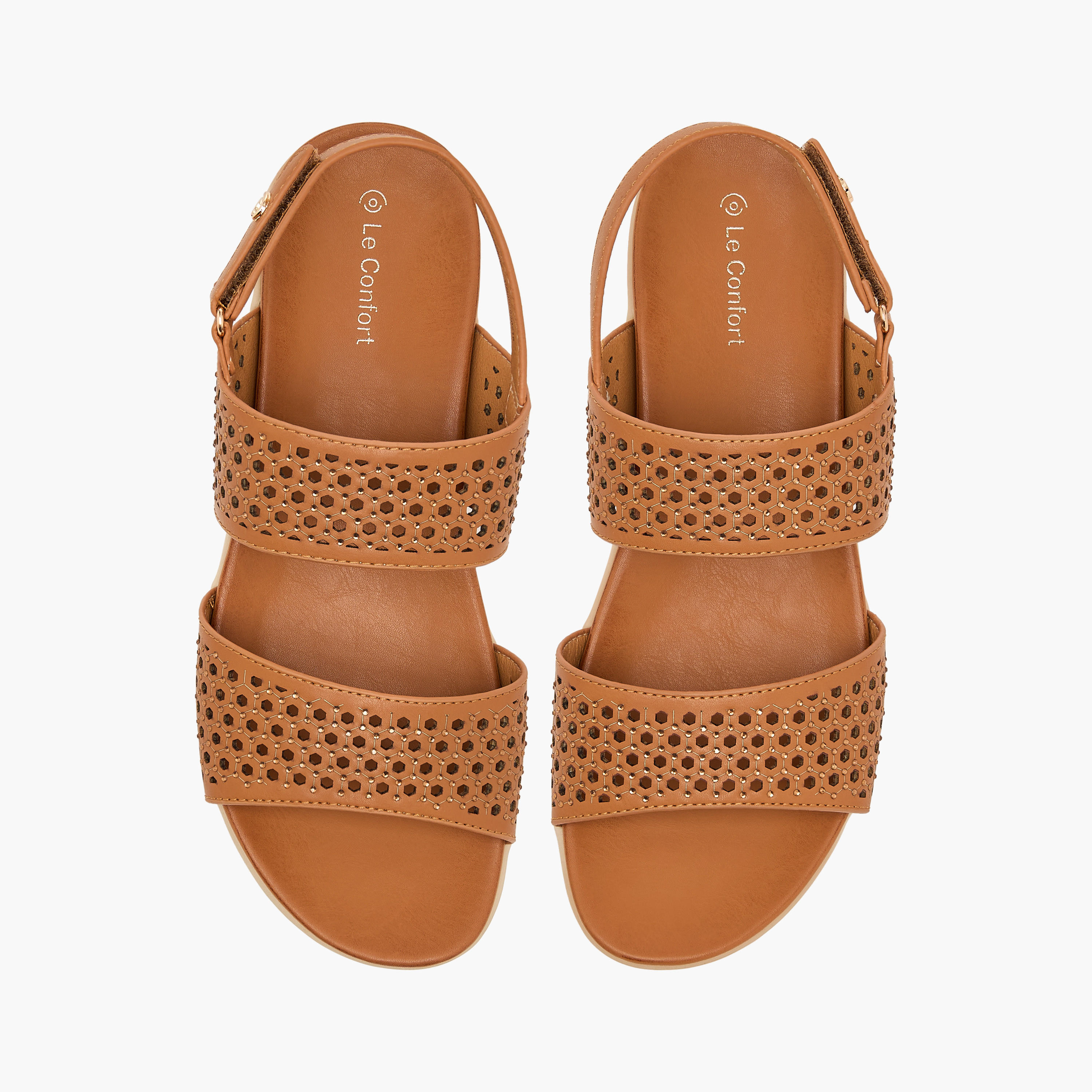 Le Confort Embellished Platform Comfort Sandals with Hook and Loop Closure-women-shoes-flats-sandals-image-1